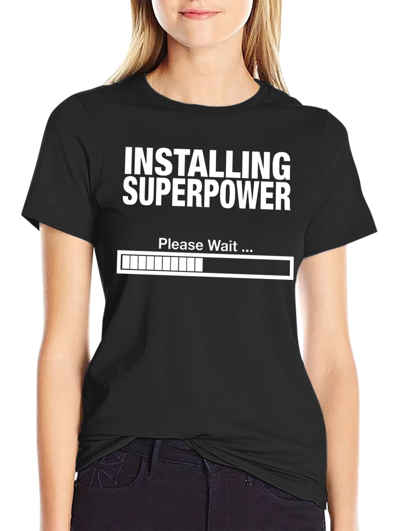 Black Installing Superpower T-Shirt - Funny Graphic Tee view 2