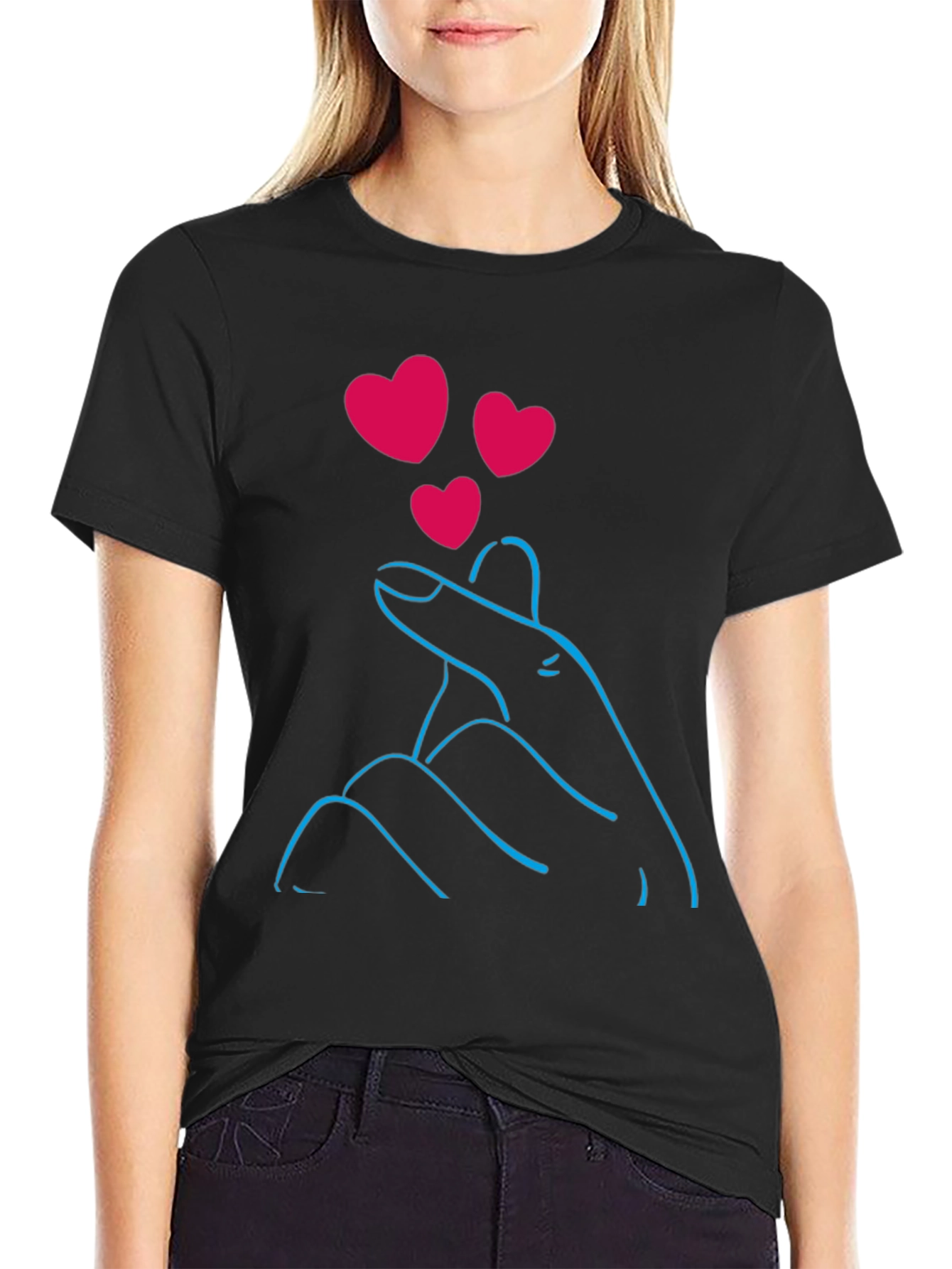 Black Heart Hand Gesture Graphic Tee view 2