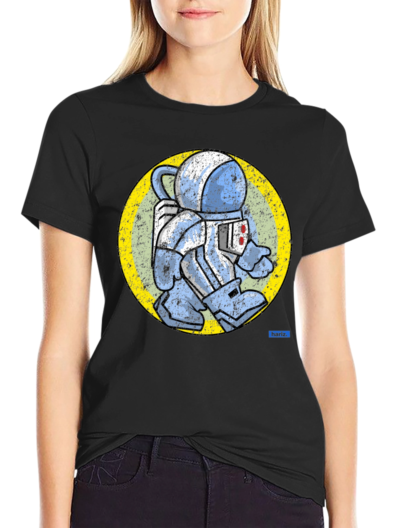 Black Retro Spaceman Graphic Tee - Vintage Astronaut T-Shirt view 2