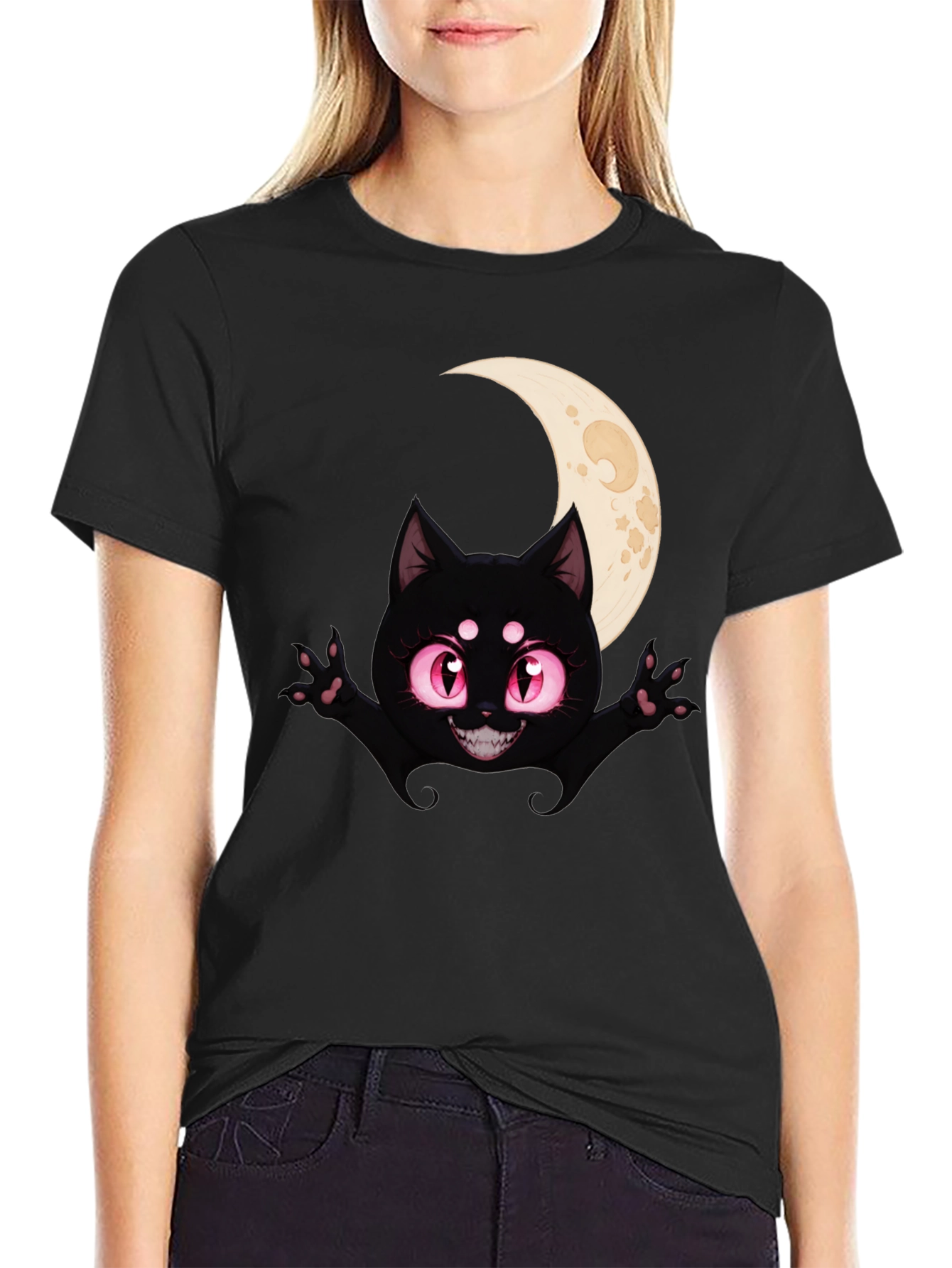 Black Black Cat Moon T-Shirt - Halloween Style view 2