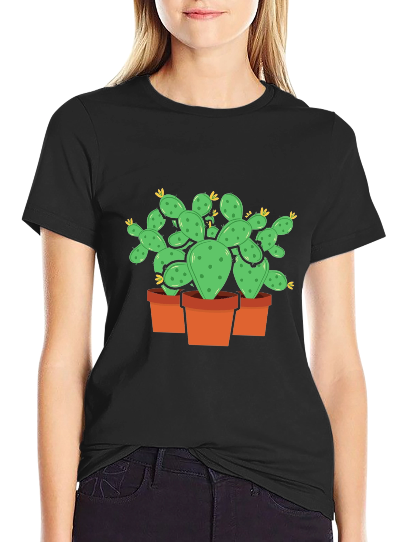 Black Cactus Plant Graphic T-Shirt - Trendy Desert Style view 2
