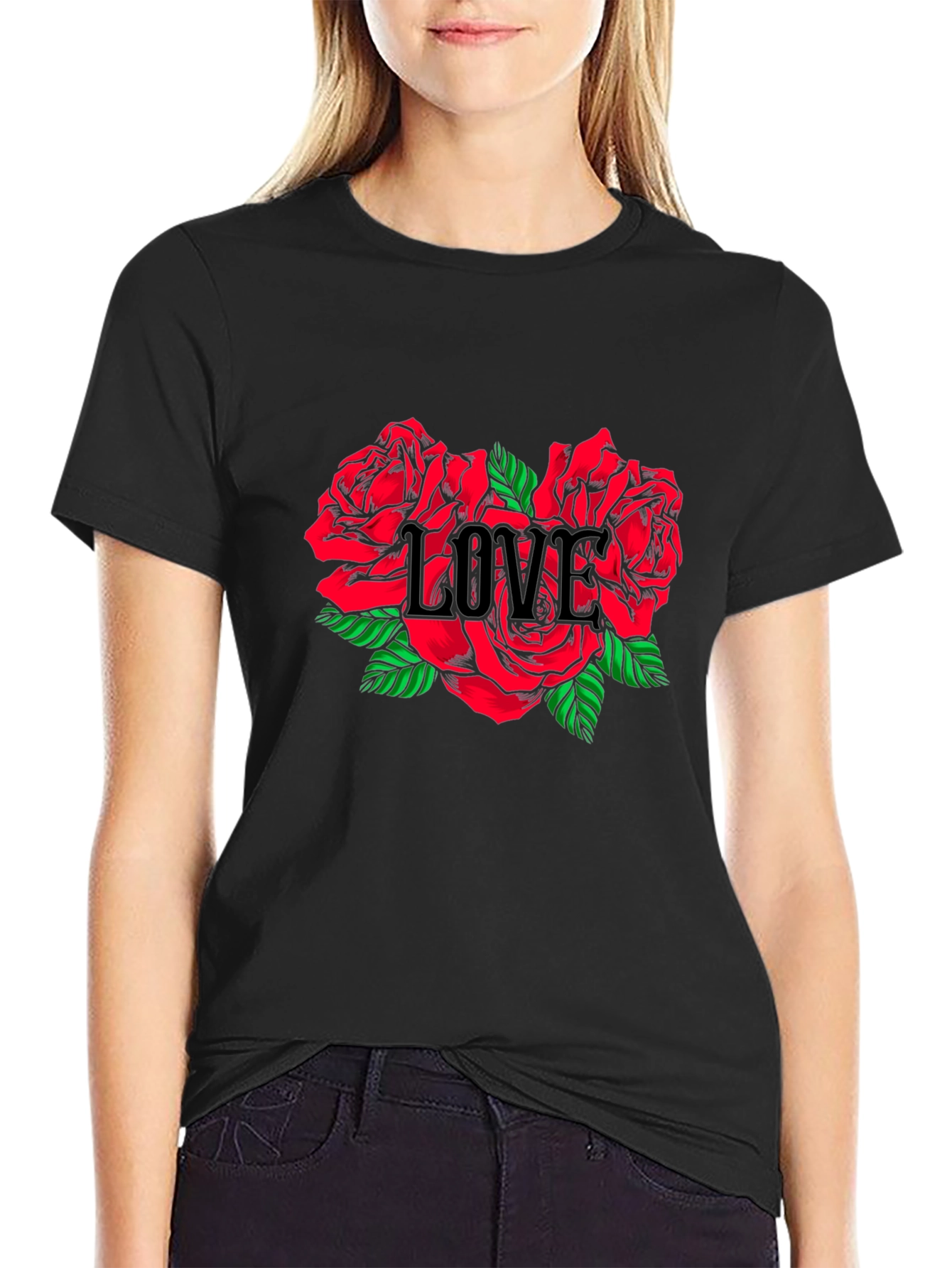 Black Love Roses Black T-Shirt view 2