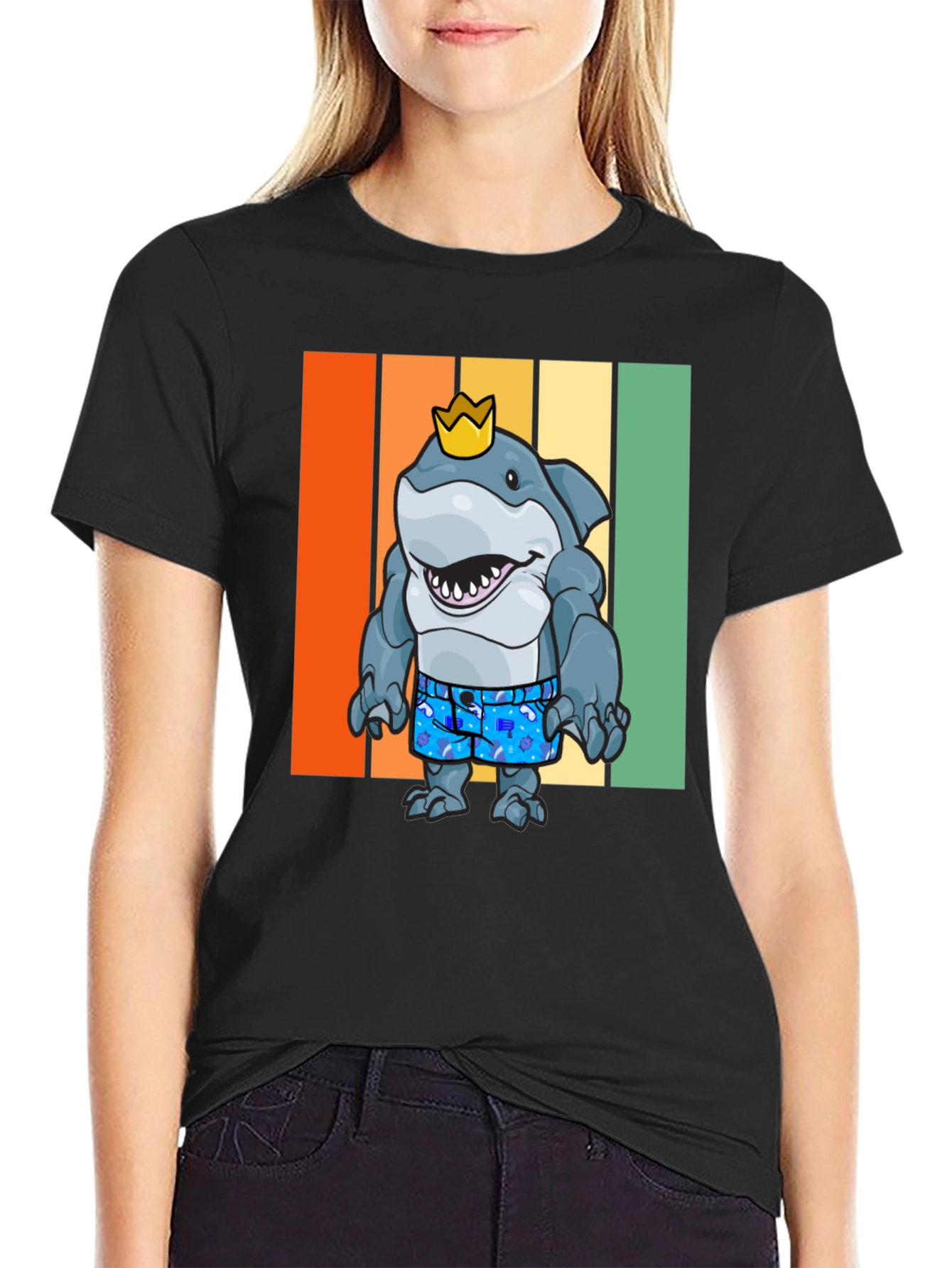 Black Shark King Graphic T-Shirt - Retro Style view 2