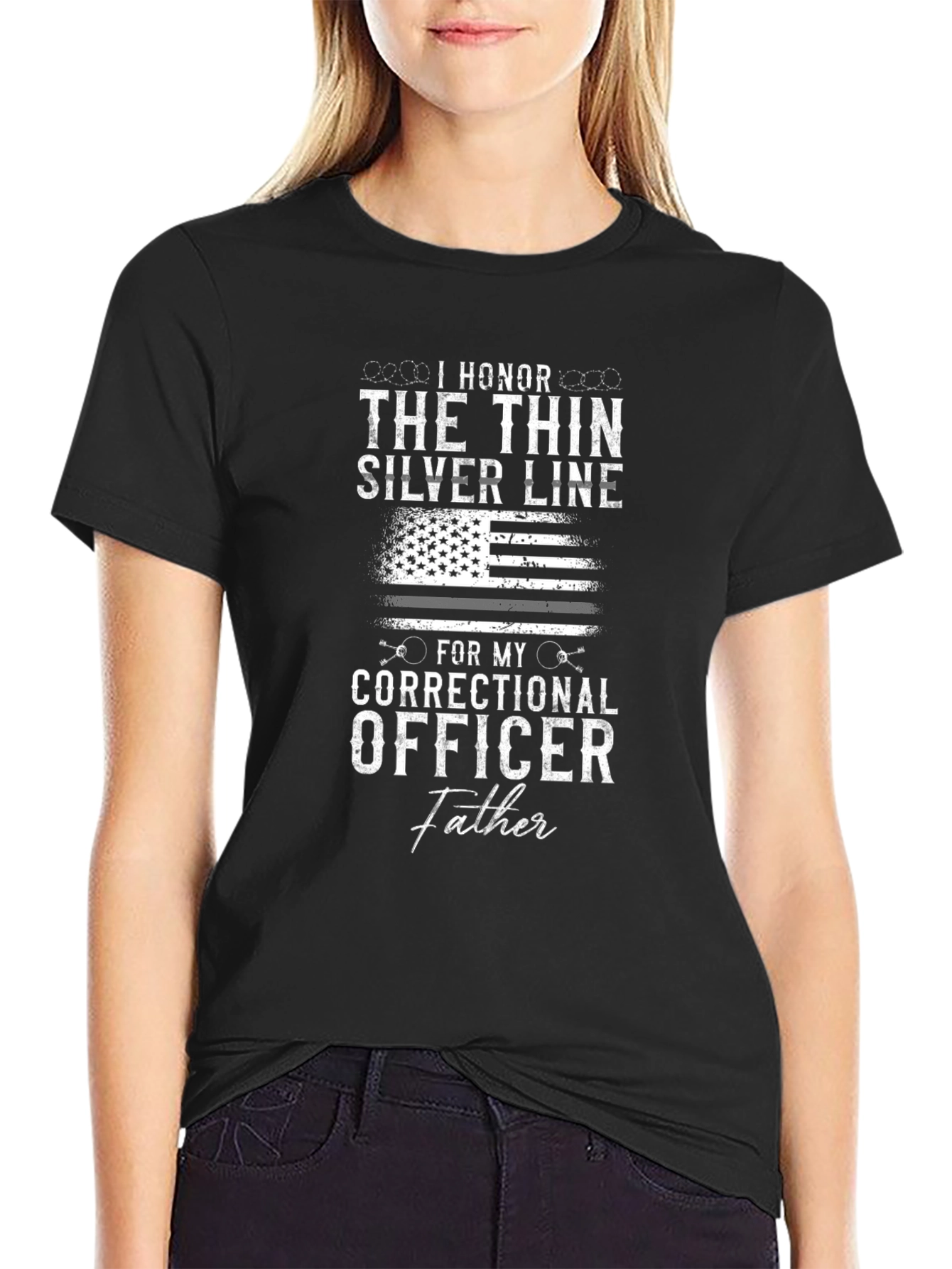 Black Honor Correctional Officer Father Black T-Shirt view 2