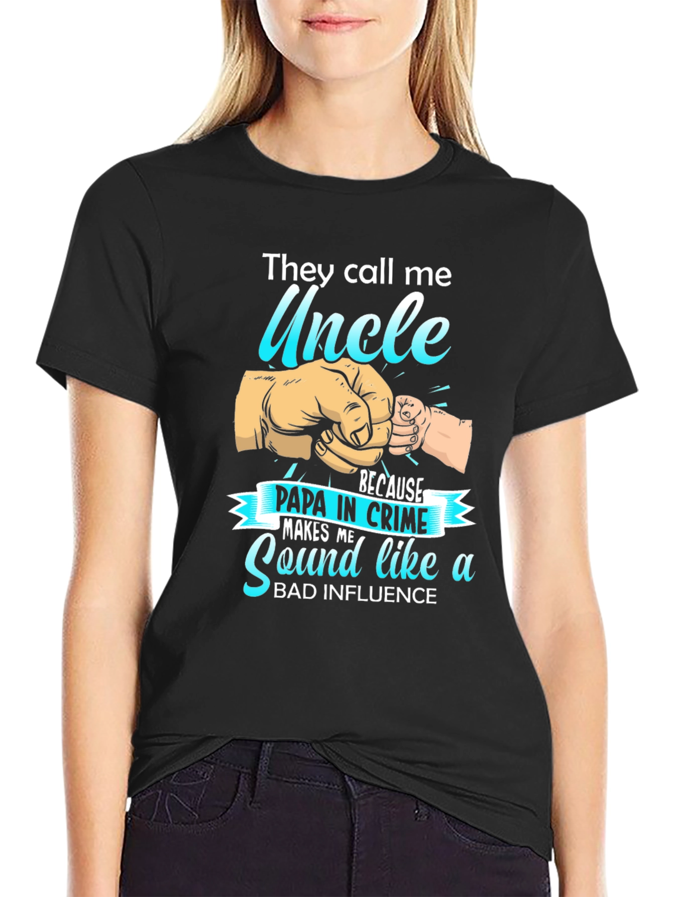 Black Uncle Papa in Crime Graphic T-Shirt view 2