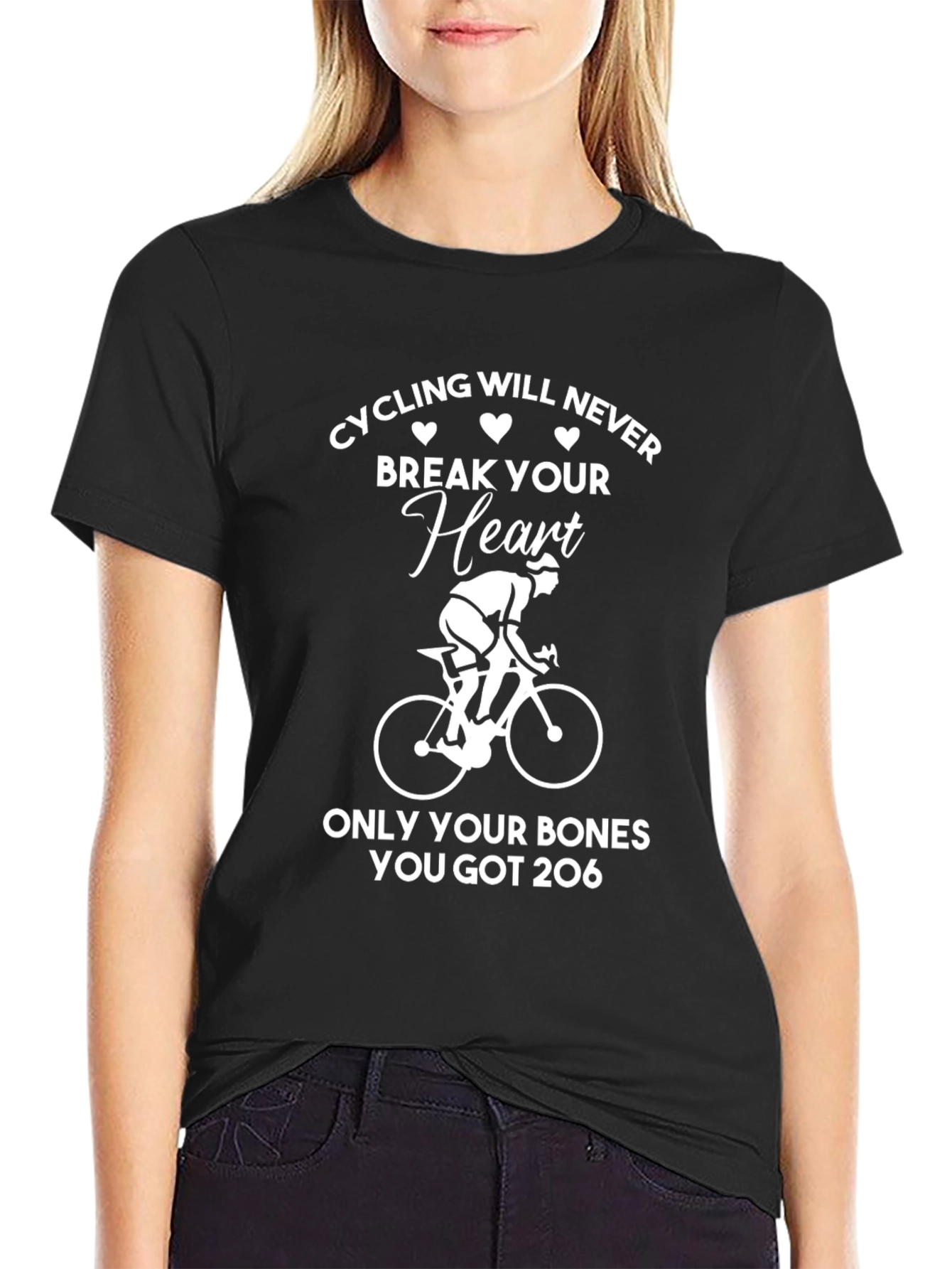 Black Cycling Will Never Break Your Heart T-Shirt view 2