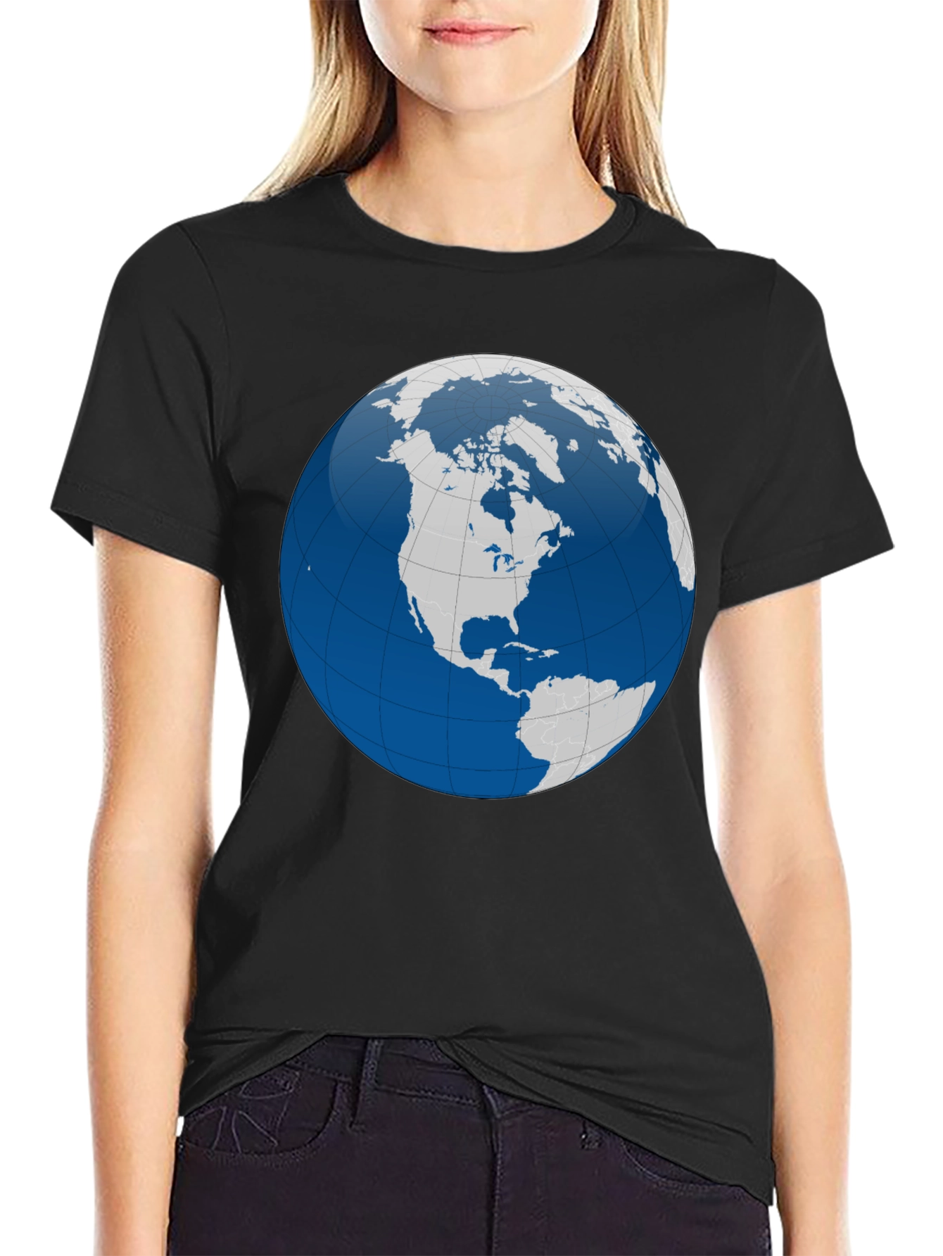 Black Globe Graphic T-Shirt - Black Cotton Tee view 2