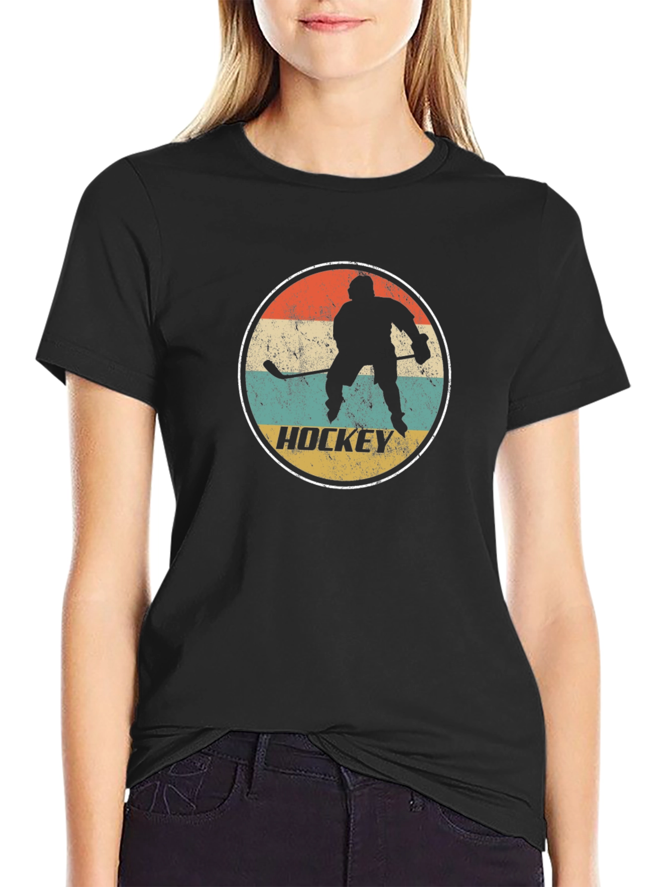 Black Retro Hockey Player Graphic T-Shirt - Black view 2