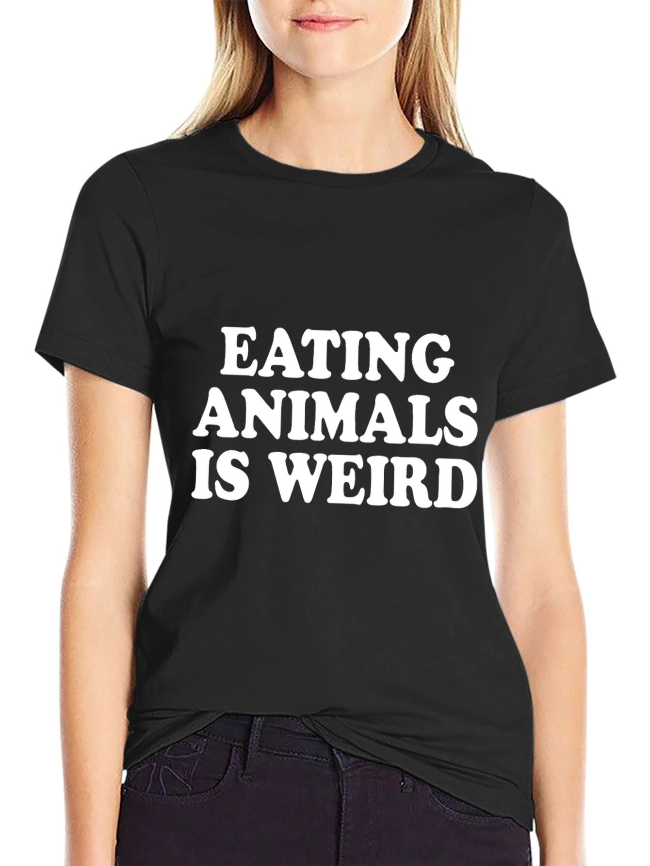 Black Eating Animals is Weird T-Shirt view 2