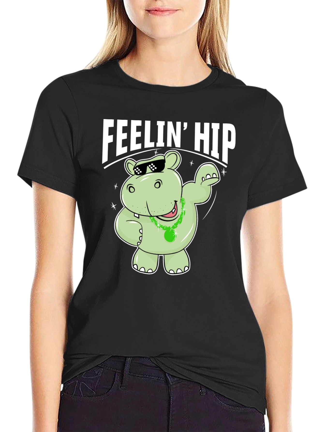 Black Feelin' Hip Hippo T-Shirt - Black view 2