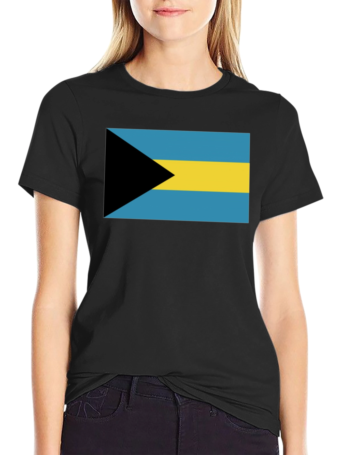 Black Bahamas Flag Graphic Tee - Black Cotton T-Shirt view 2