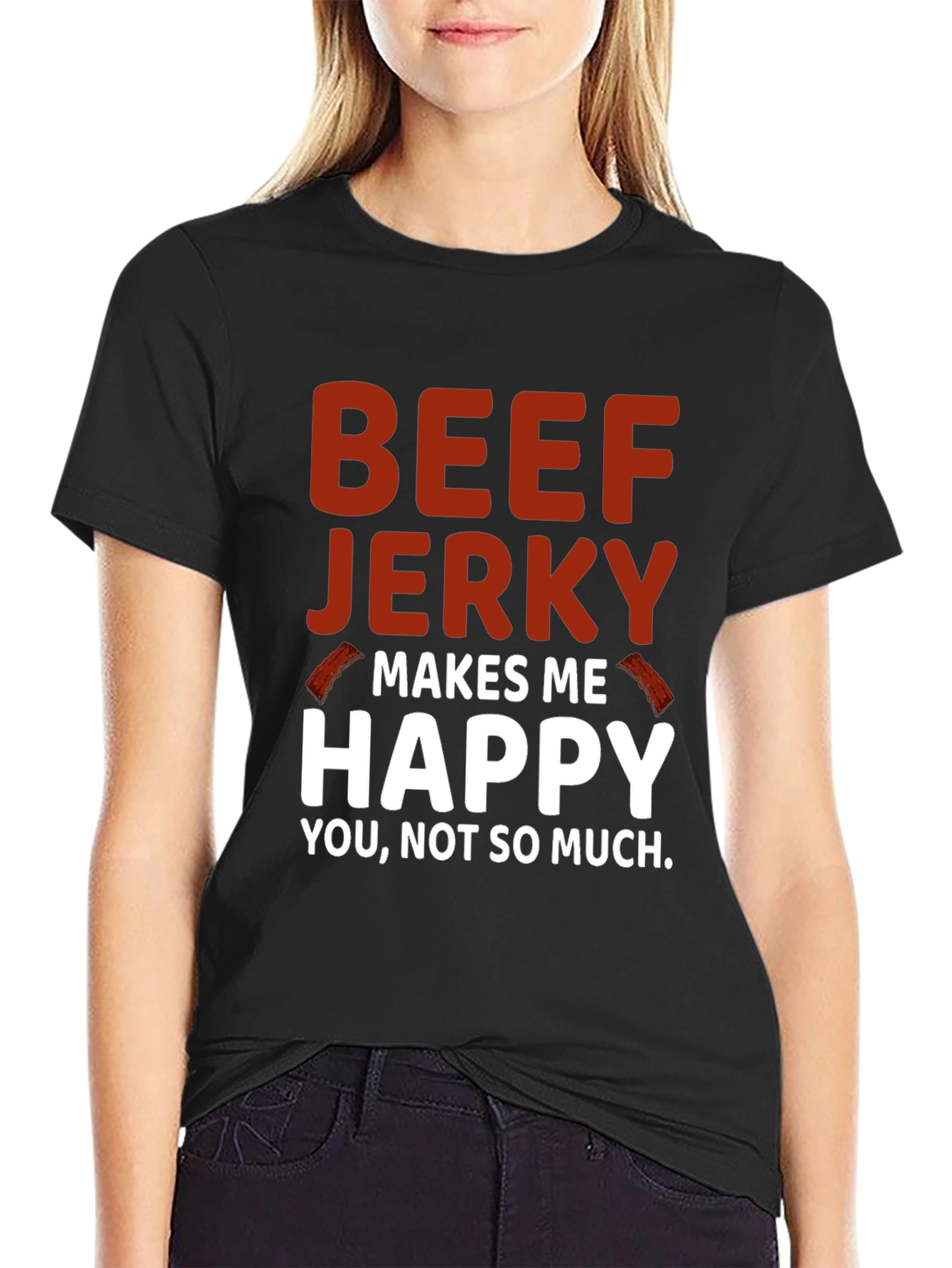 Black Beef Jerky Makes Me Happy Graphic Tee view 2