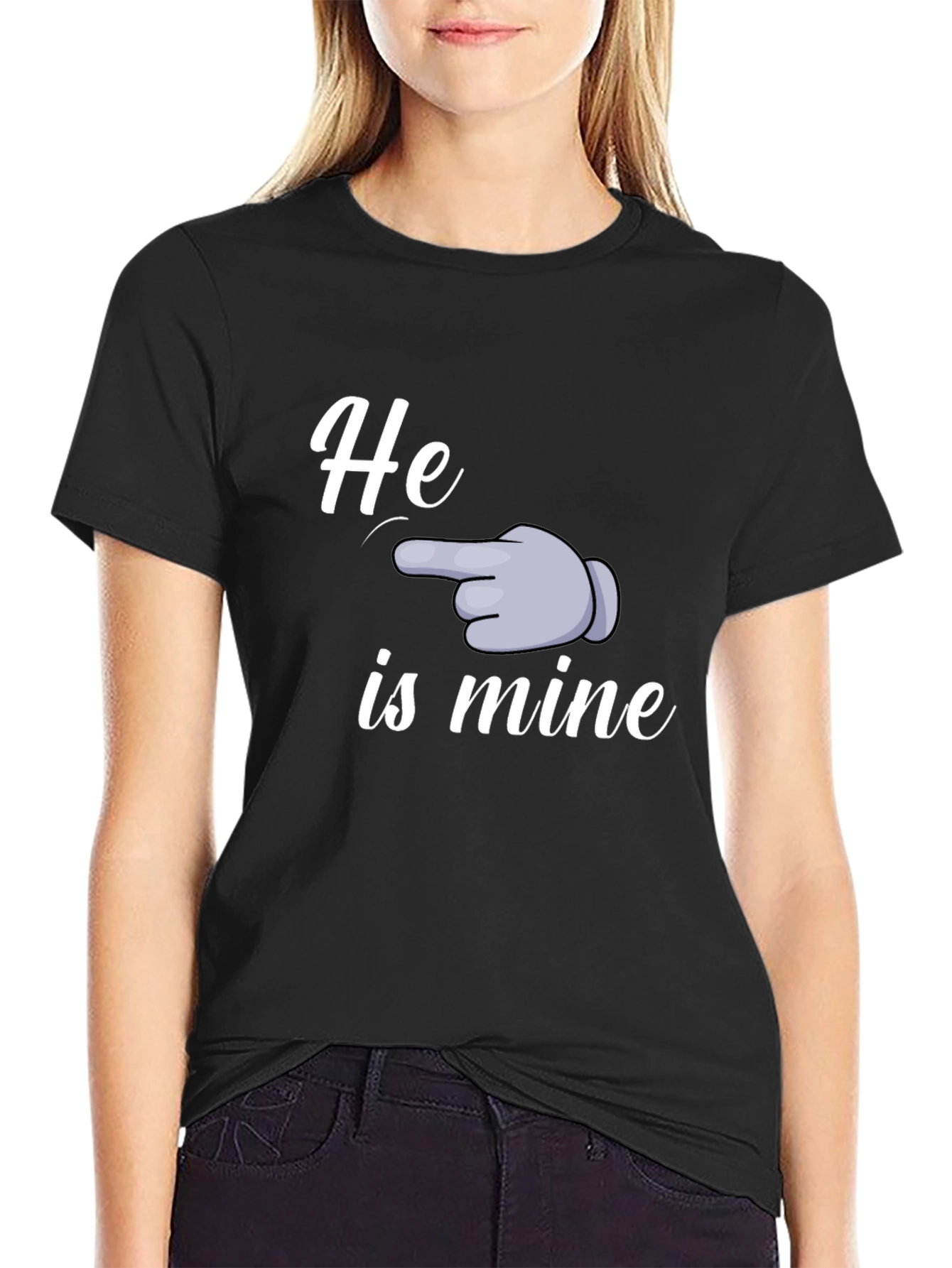 Black Humorous 'He is Mine' Graphic Tee view 2