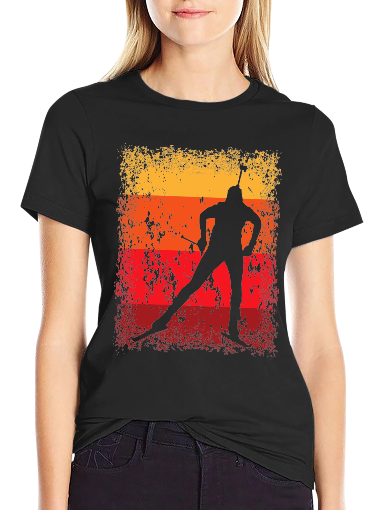 Black Vintage Biathlon T-Shirt - Retro Athlete Design view 2