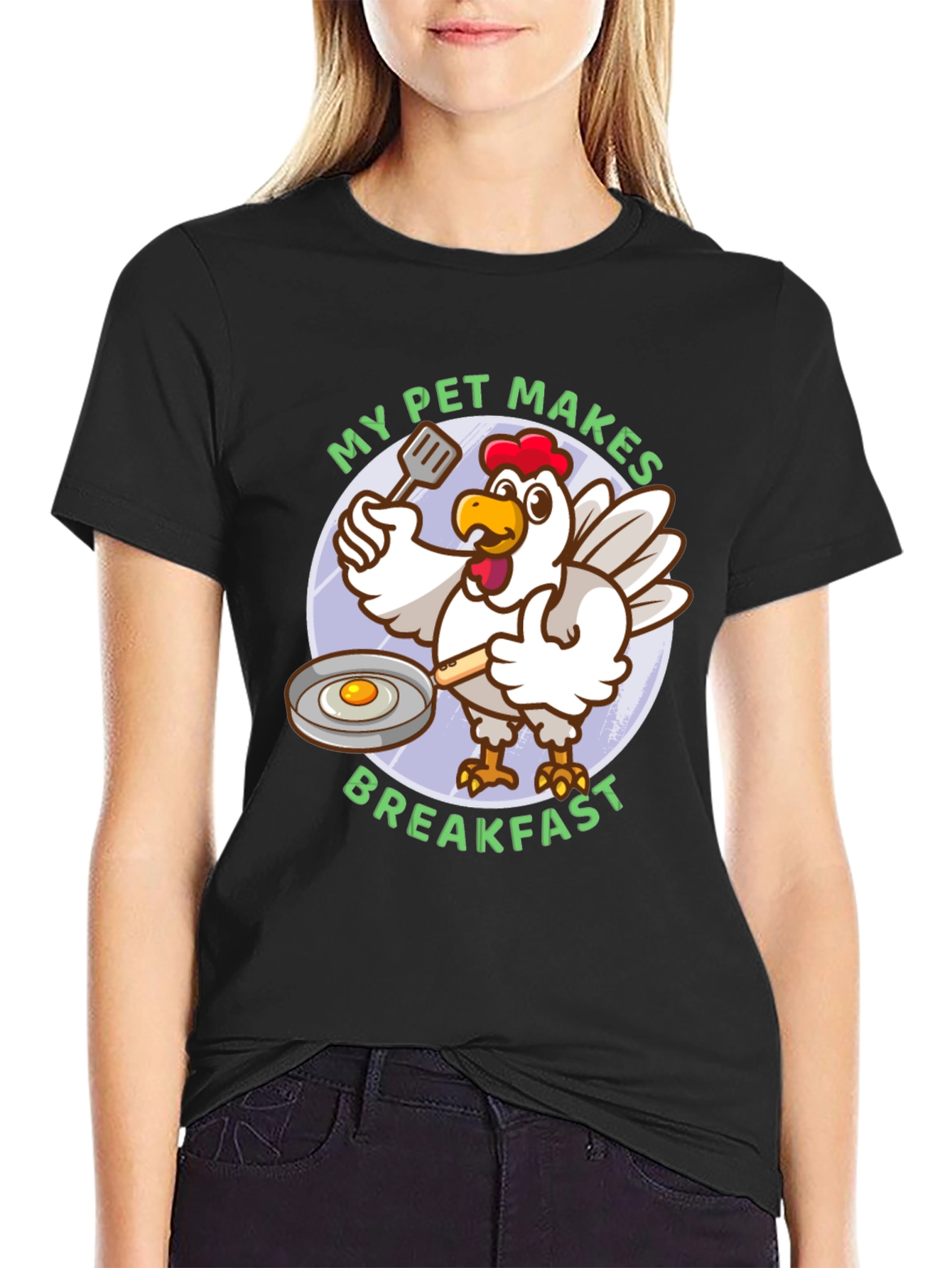 Black My Pet Makes Breakfast T-Shirt view 2