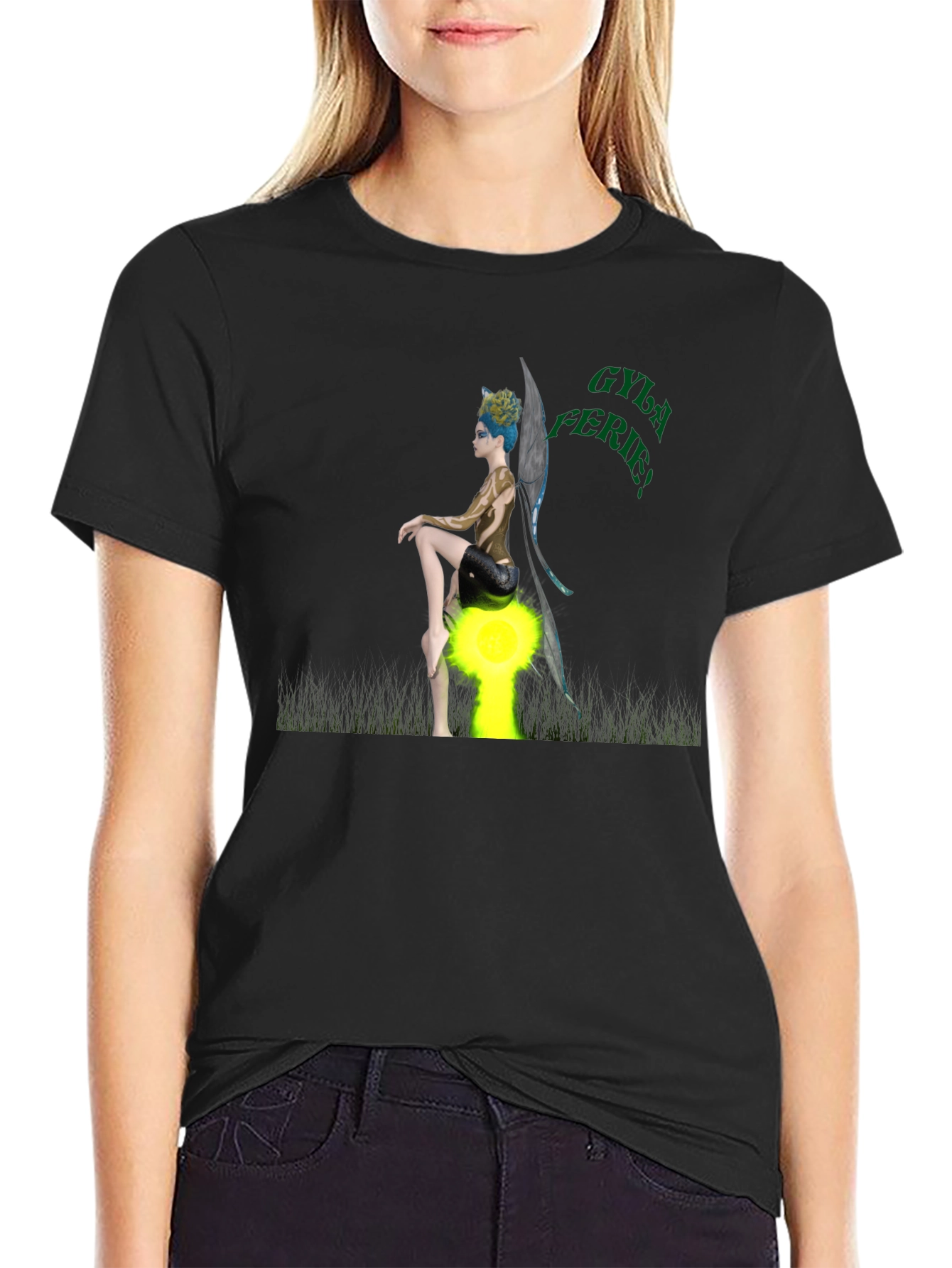 Black Fantasy Fairy Graphic Tee view 2
