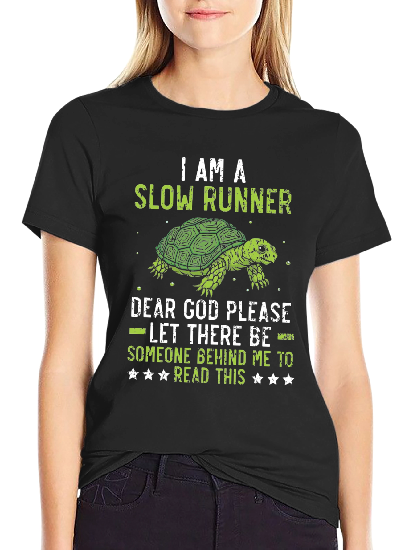 Black I am a Slow Runner Funny Turtle Graphic T-Shirt view 2