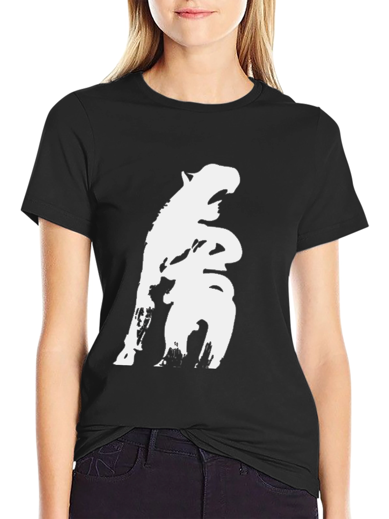 Black Black T-Shirt with White Hippo Design view 2