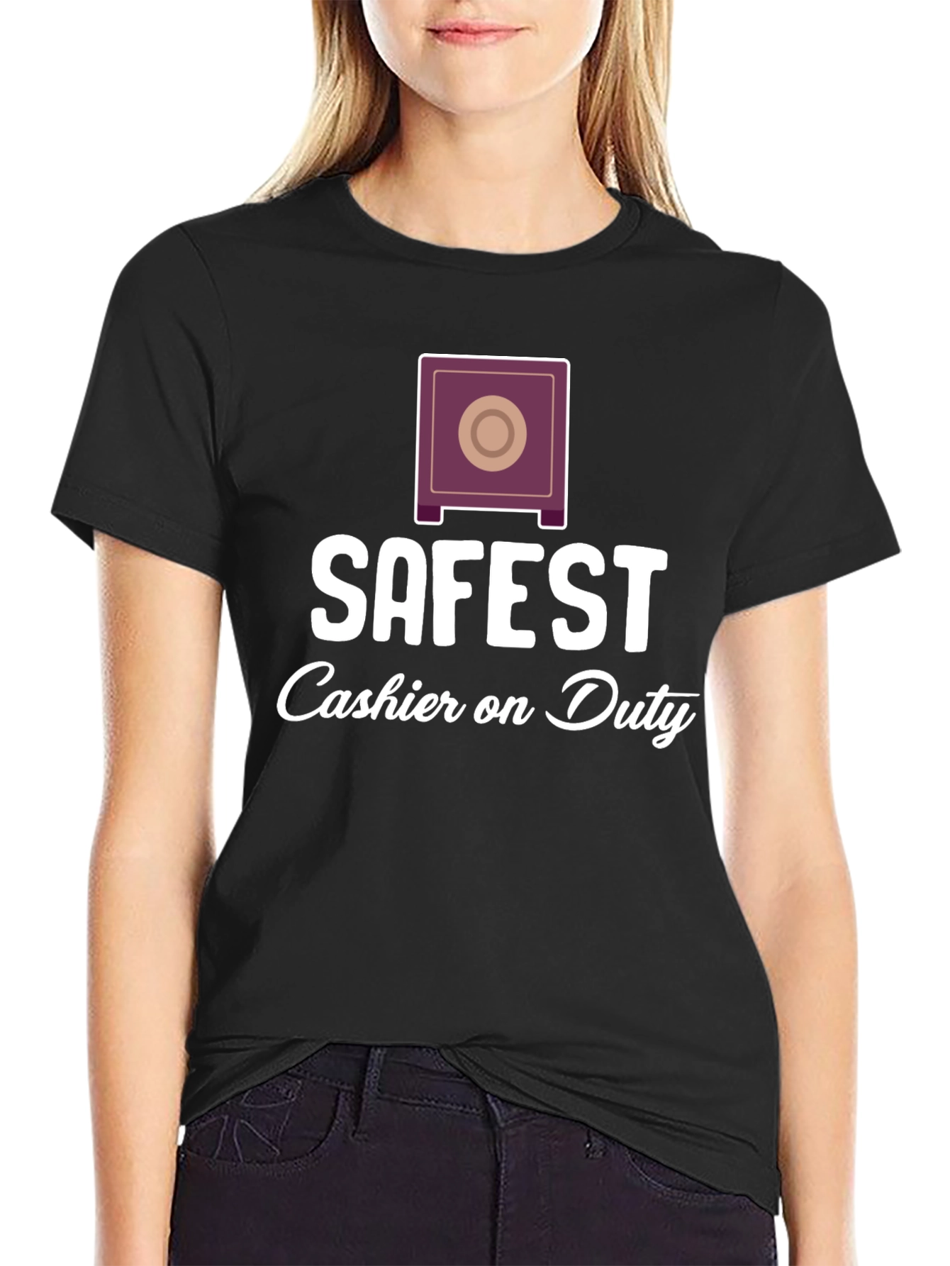 Black Safest Cashier On Duty Graphic Tee - Unique Design view 2