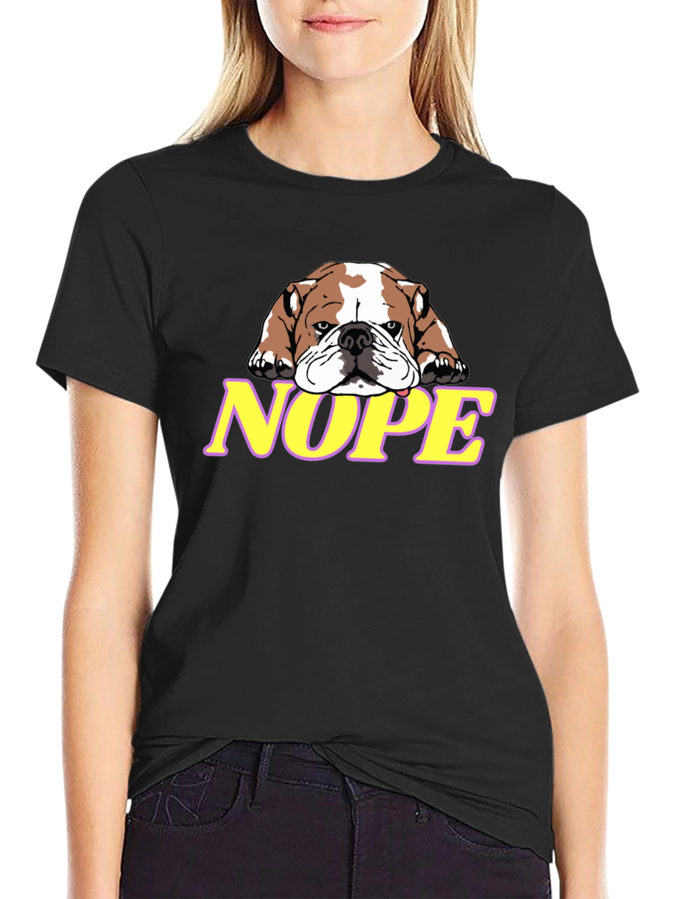 Black Nope Bulldog Graphic T-Shirt view 2