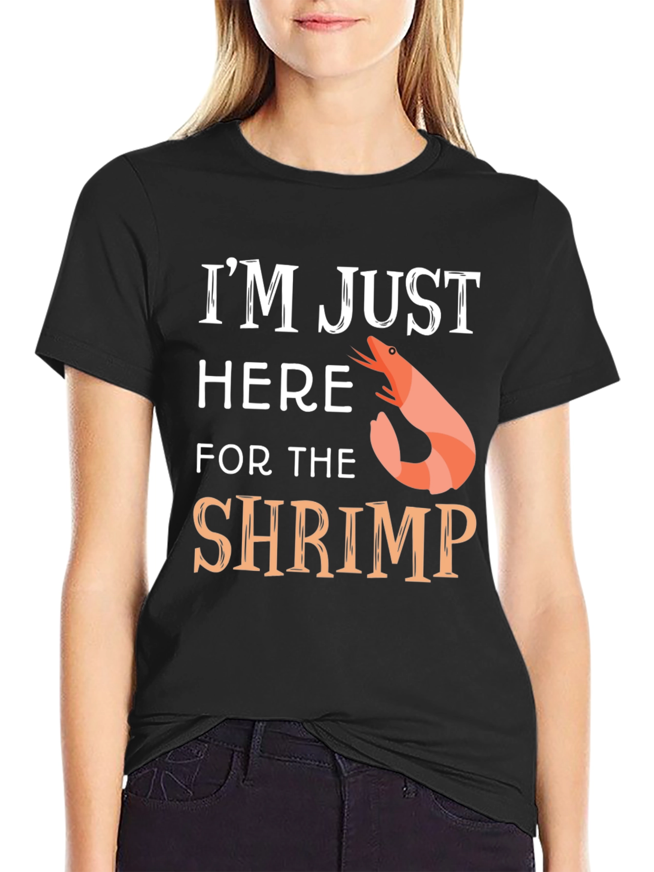 Black Shrimp Lover T-Shirt - I'm Just Here for the Shrimp view 2