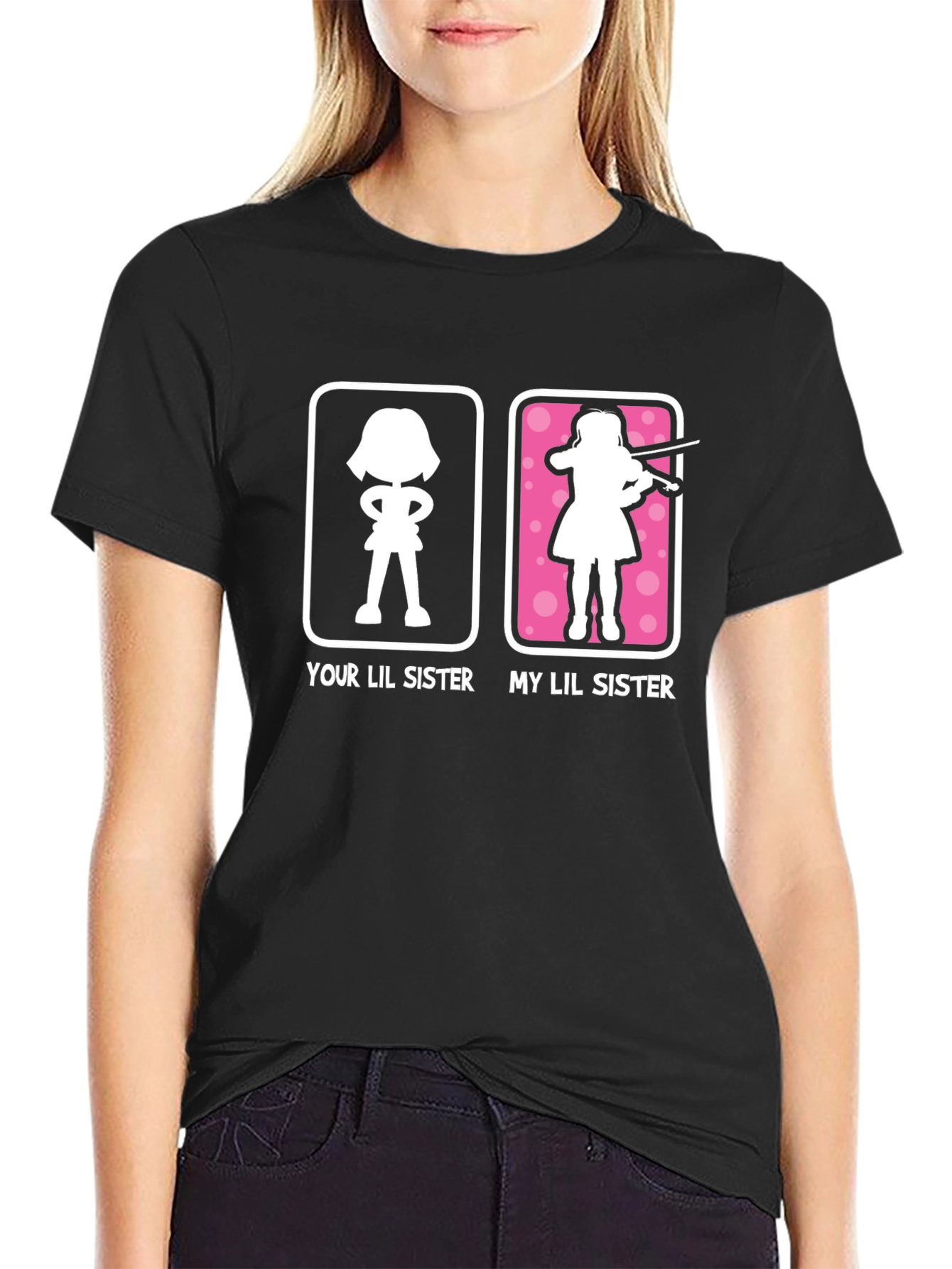 Black Funny Lil Sister T-Shirt - Violinist Gift view 2
