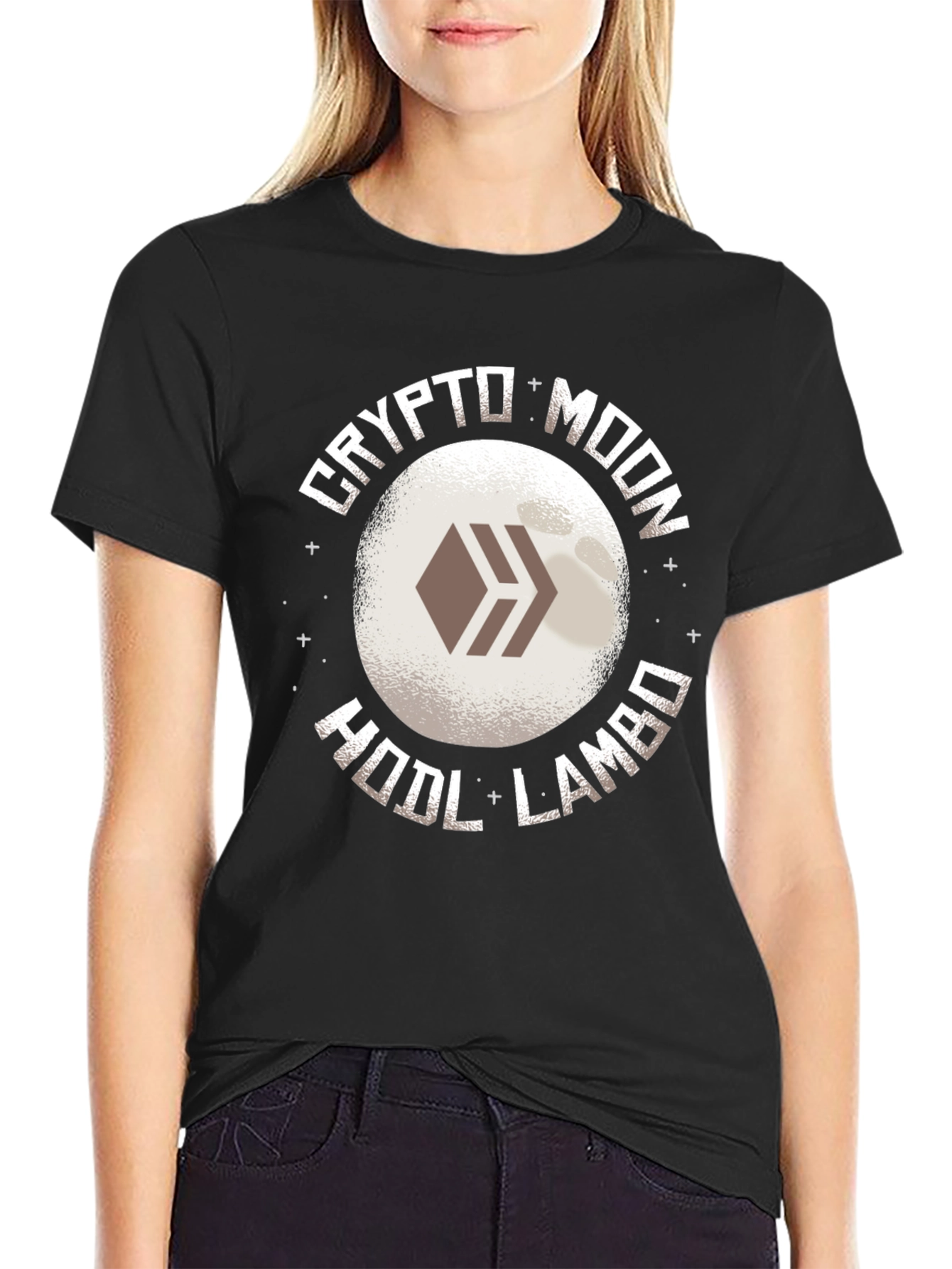 Black Crypto Moon HODL Lambo T-Shirt view 2