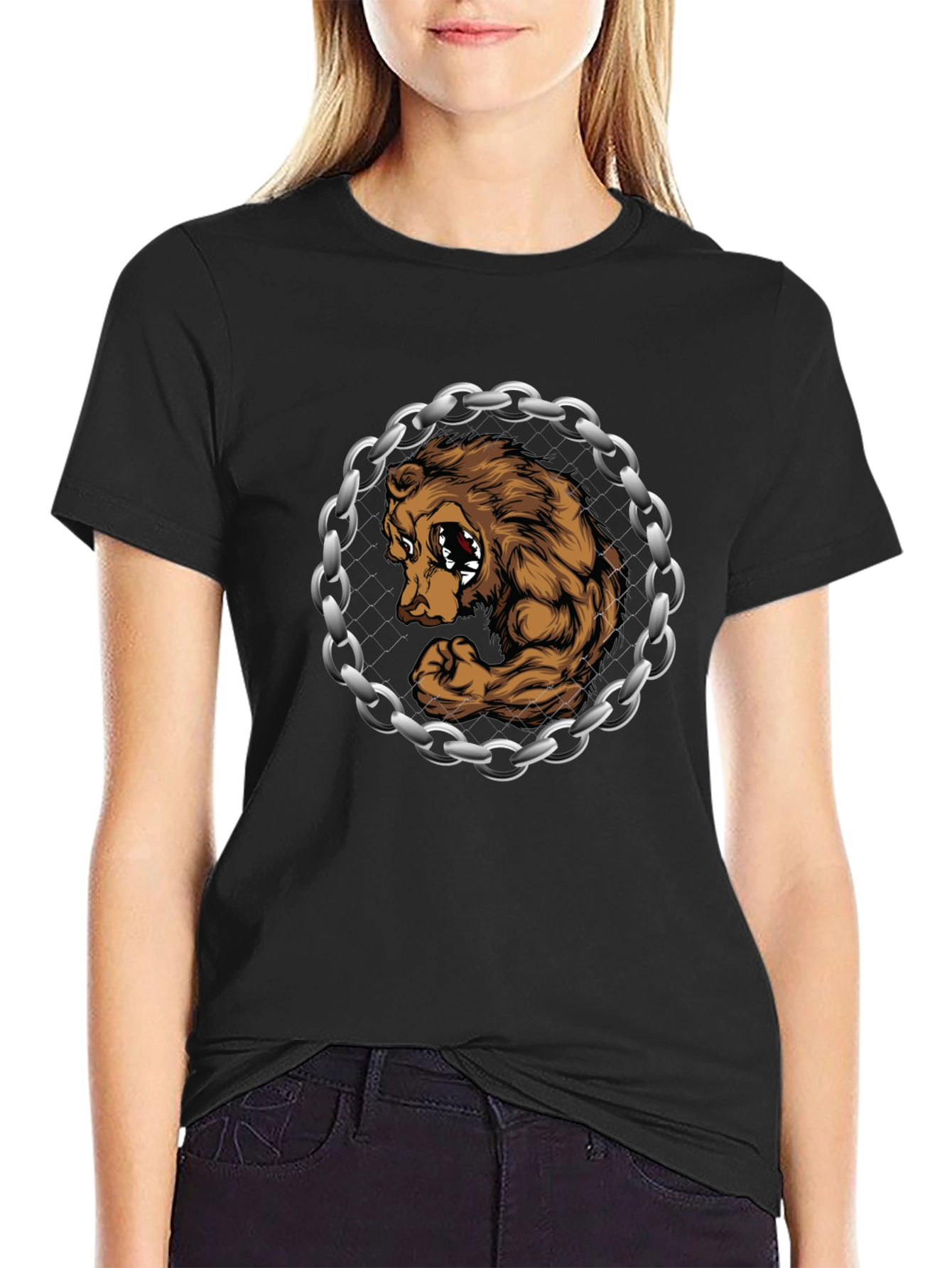 Bear Muscle Chains Graphic T-Shirt - Black - 2