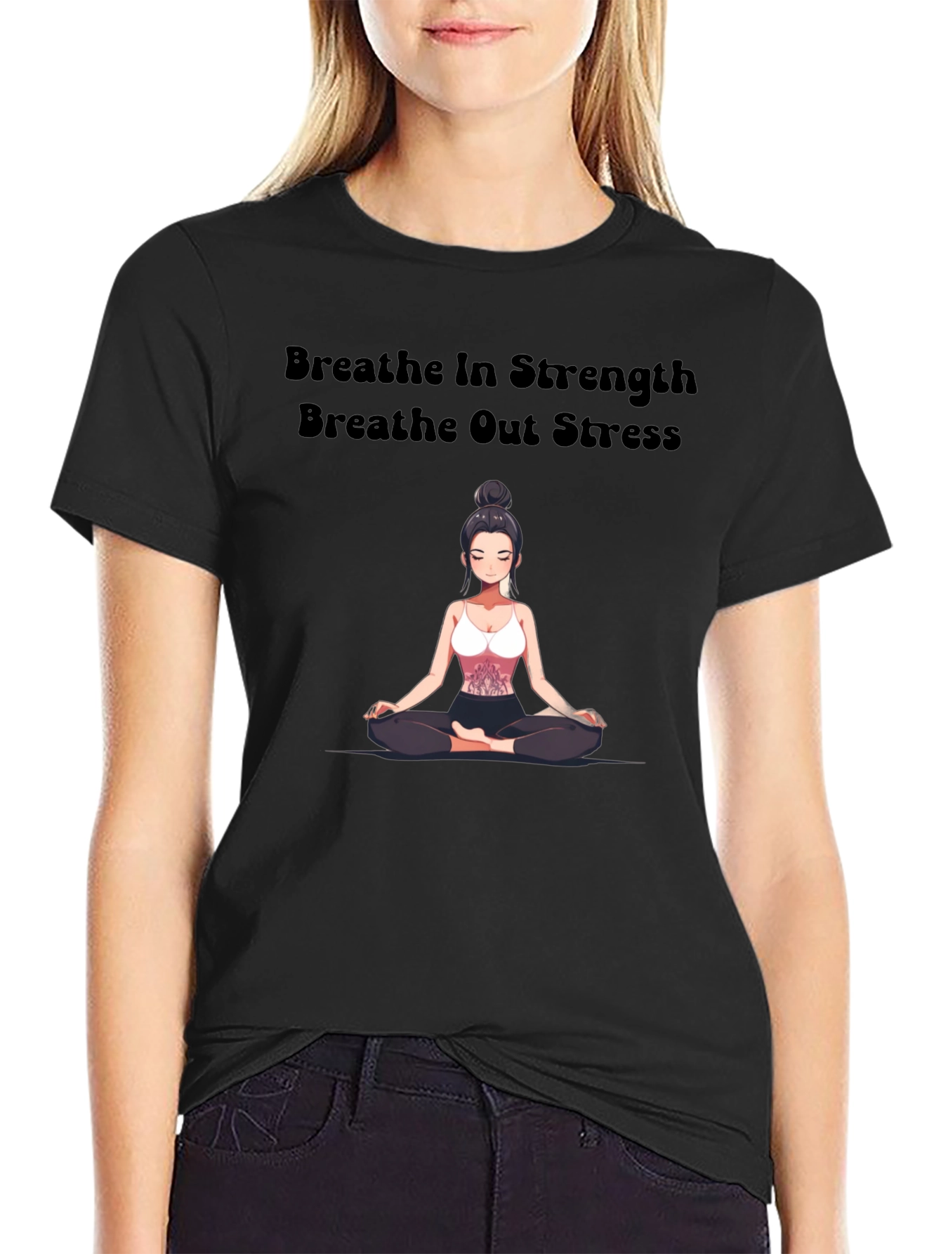 Black Breathe In Strength Graphic T-Shirt view 2