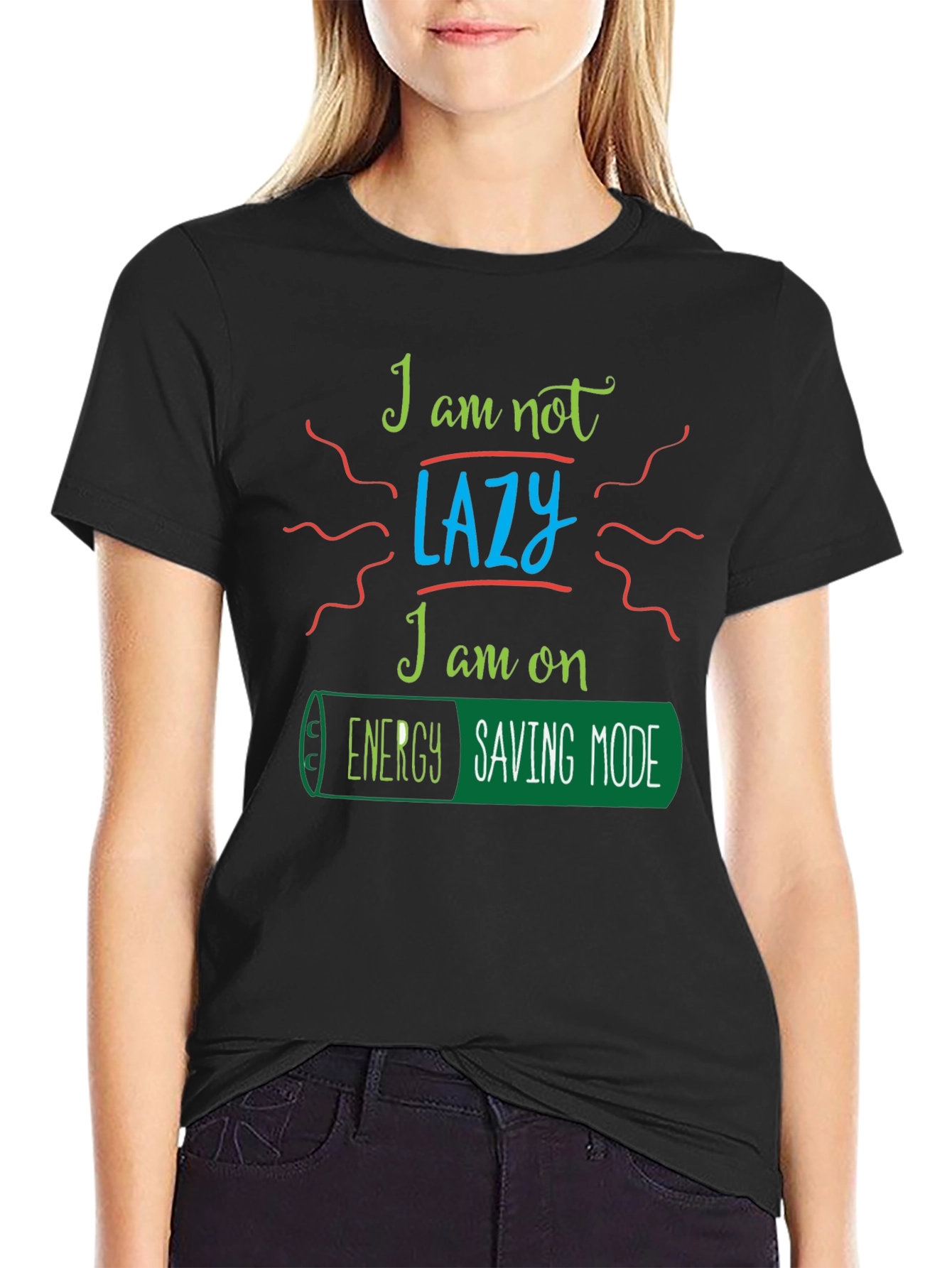 Black Energy Saving Mode T-Shirt - Funny Graphic Tee view 2