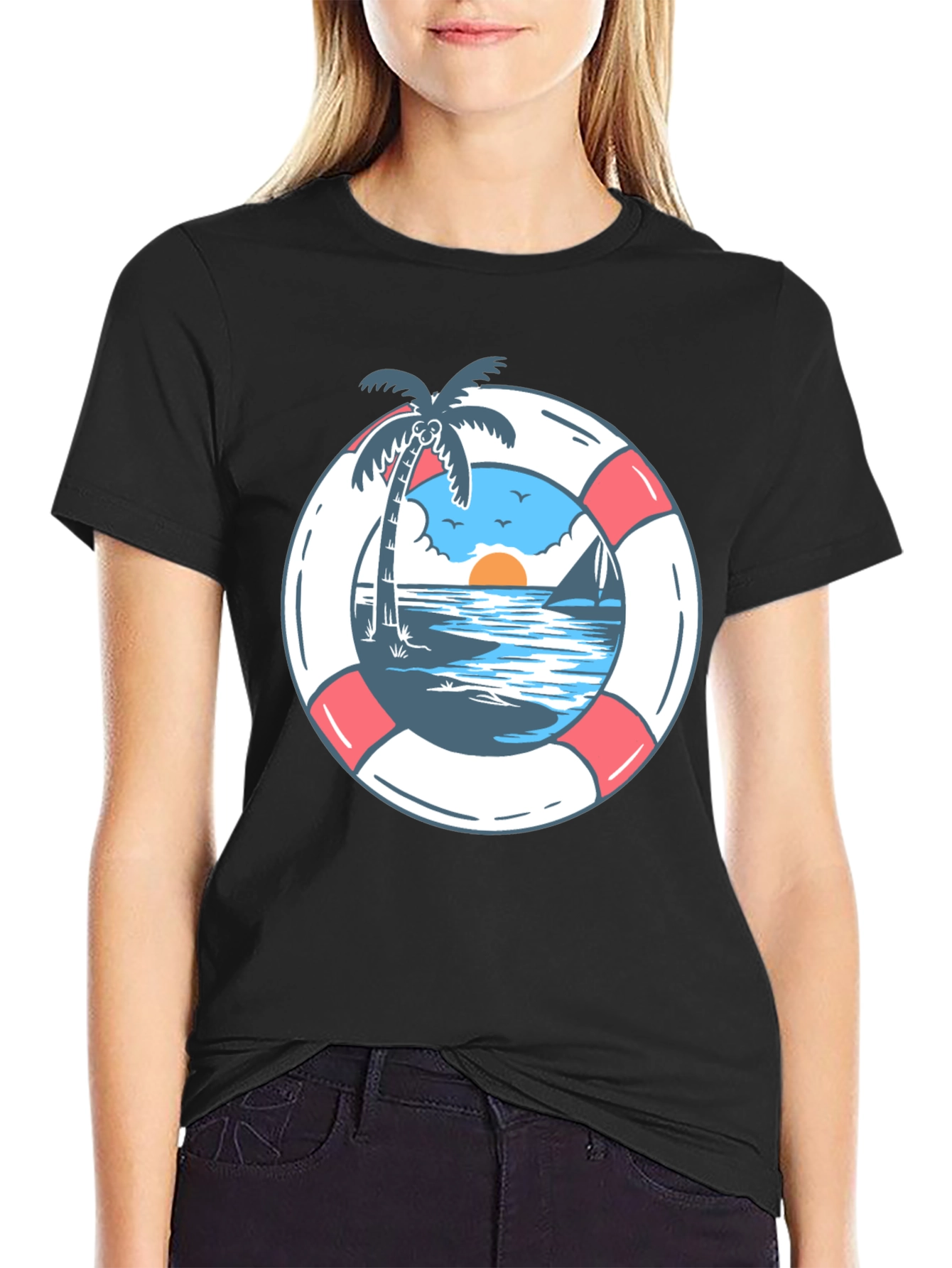 Tropical Beach Life Preserver Graphic Tee - 2