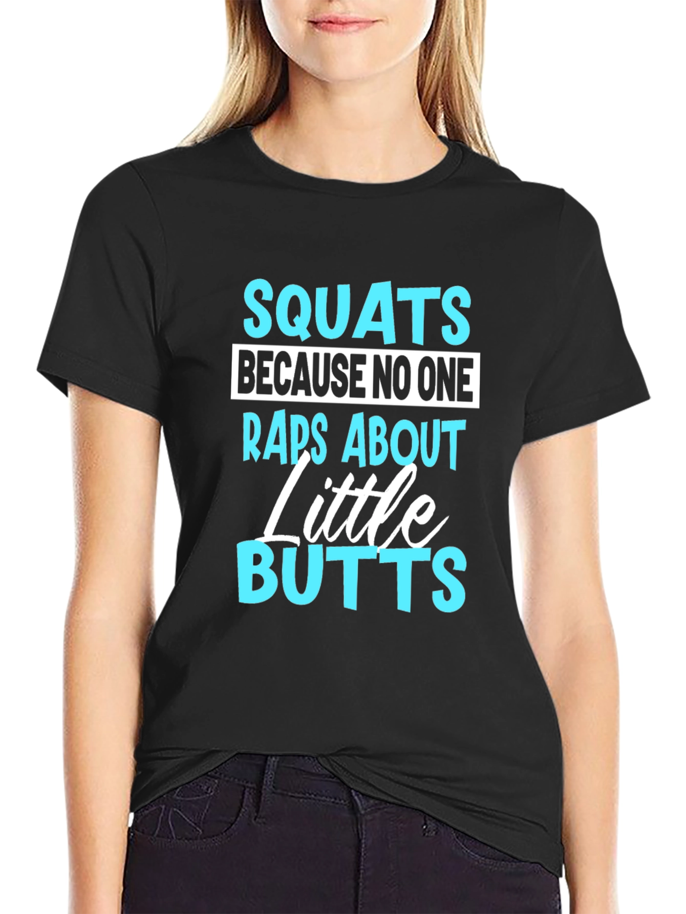 Black Squats Little Butts Funny Gym Black T-Shirt view 2