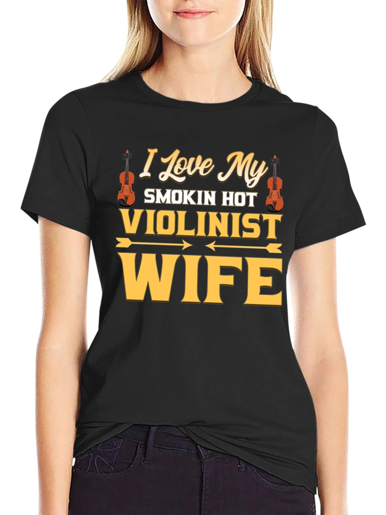 Black I Love My Smokin' Hot Violinist Wife T-Shirt view 2