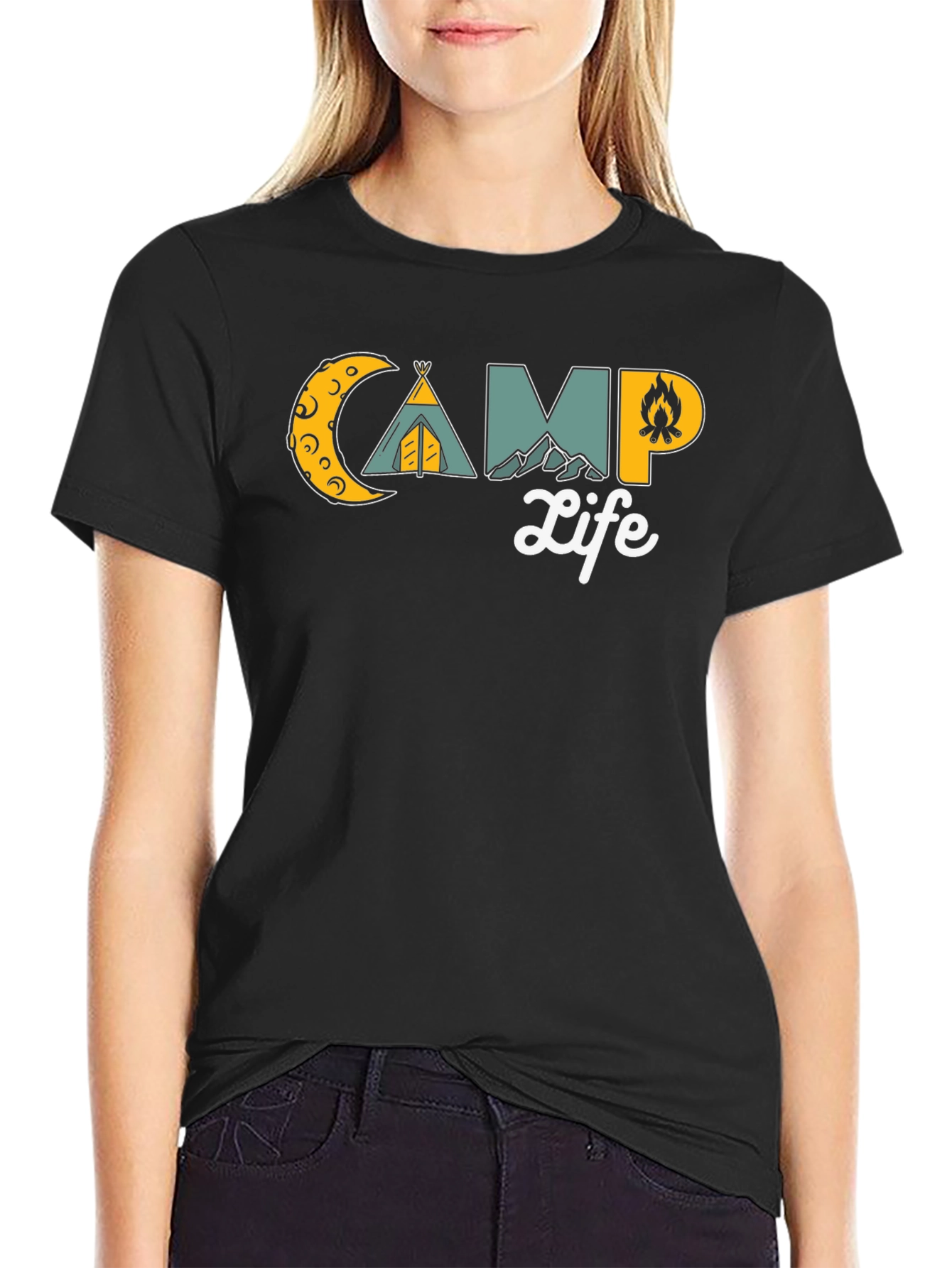 Black Camp Life Graphic T-Shirt - Black Casual Tee view 2