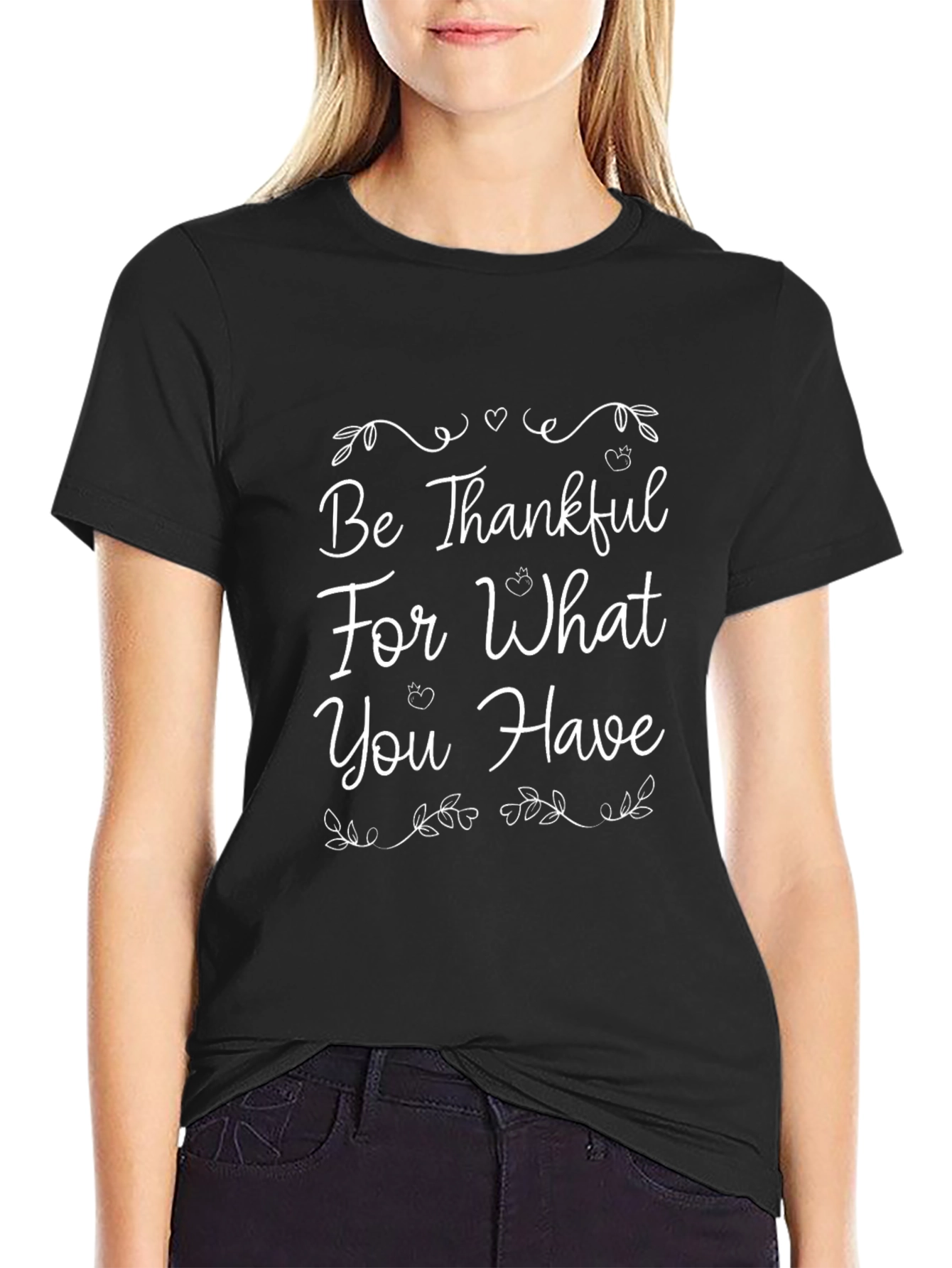 Black Be Thankful T-Shirt - Men's Black Graphic Tee view 2