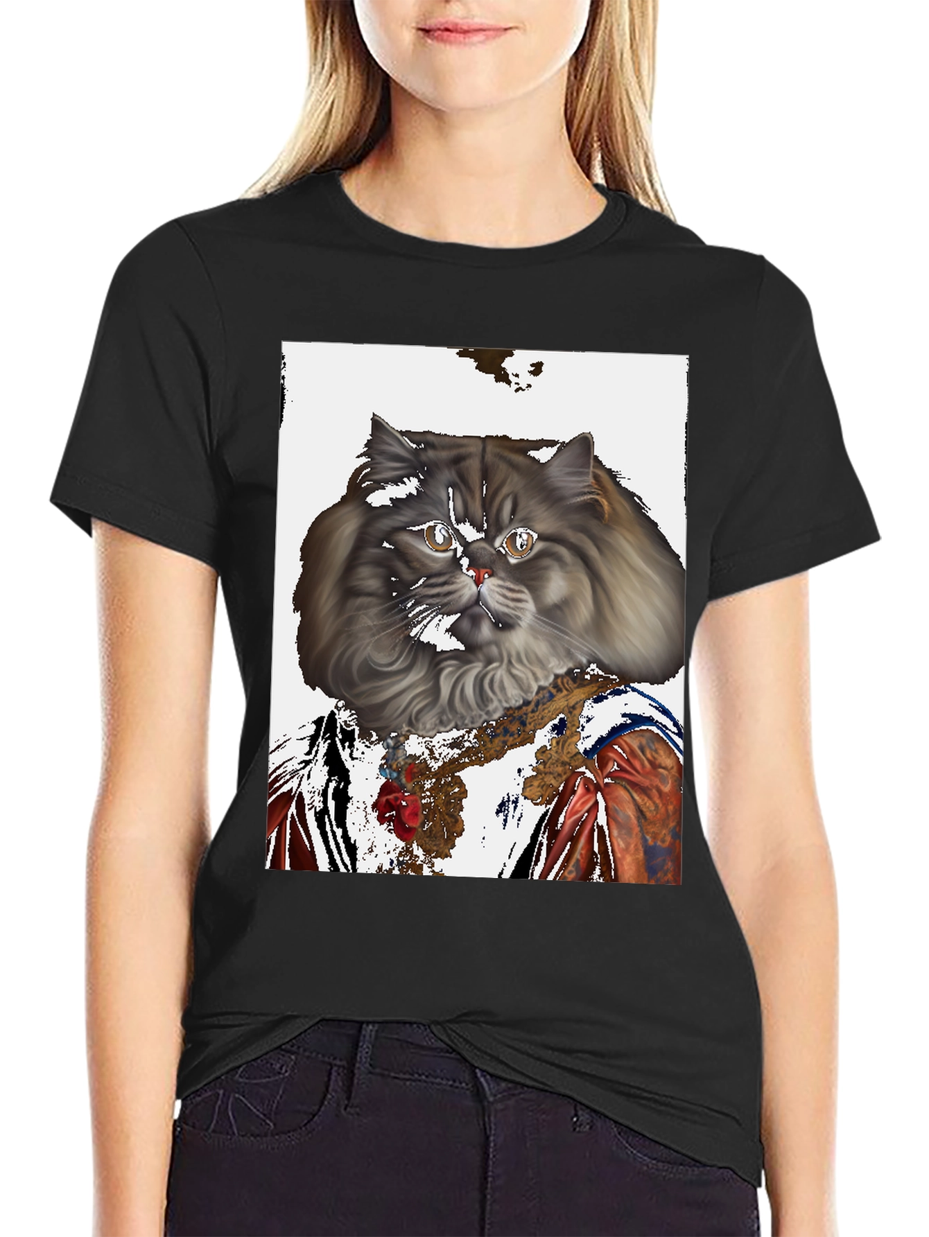 Black Renaissance Cat Graphic T-Shirt view 2