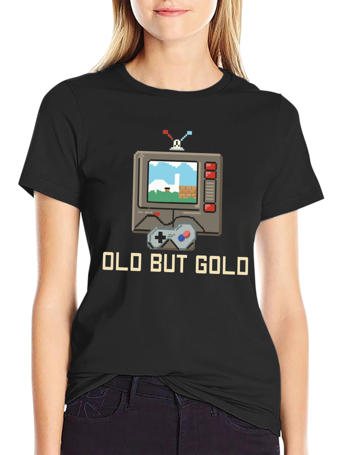 Black Retro Gaming T-Shirt - Old But Gold view 2