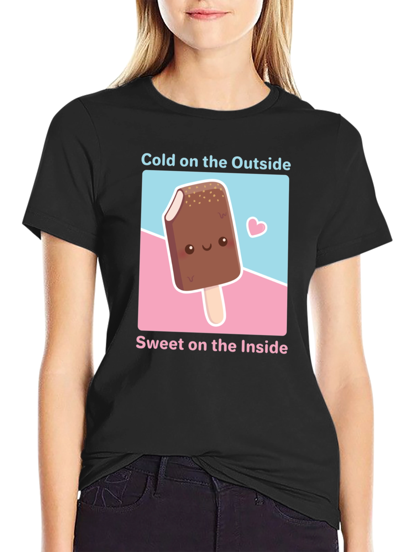 Black Cute Ice Cream T-Shirt - Cold Outside, Sweet Inside view 2