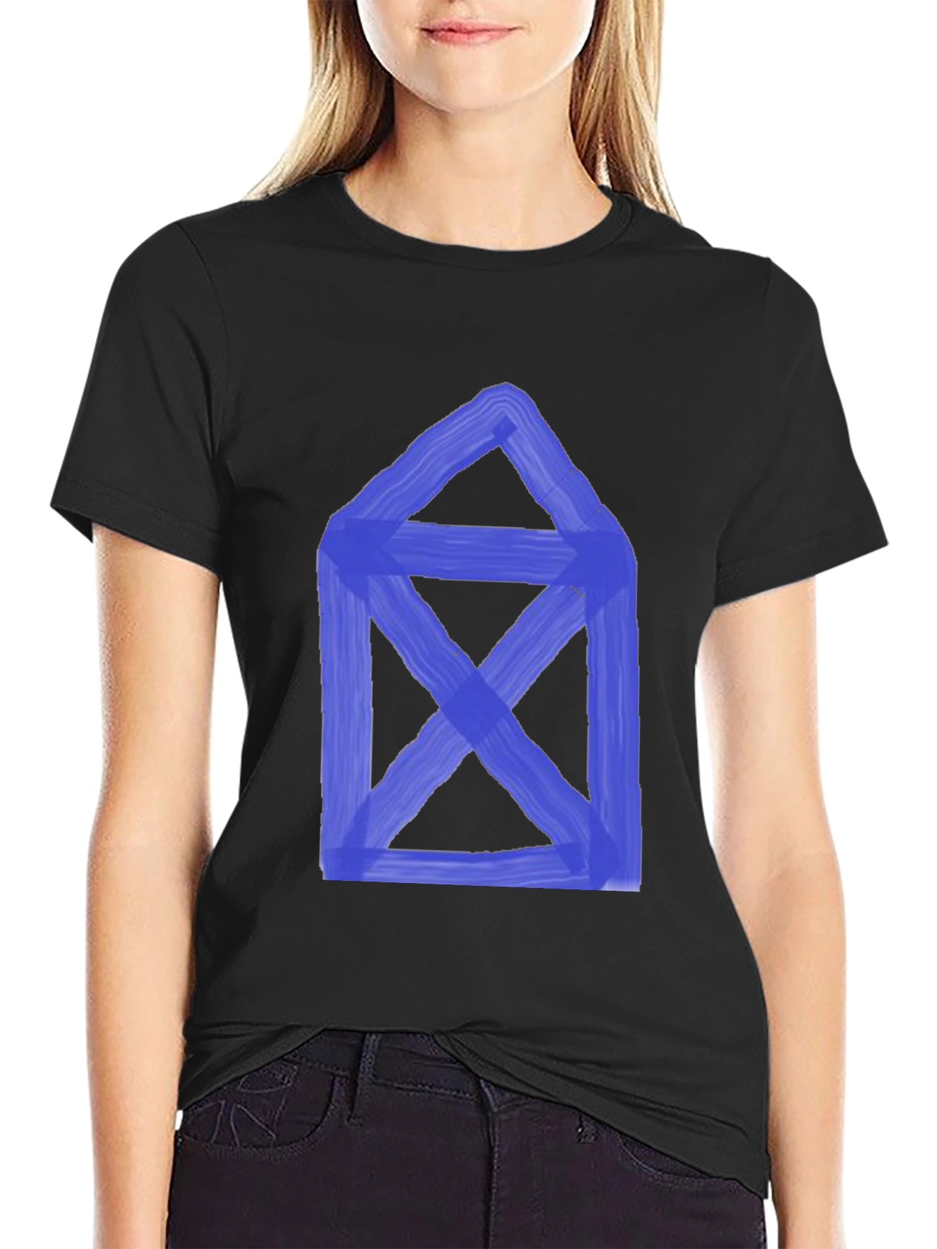 Black Abstract Blue Graphic Print Black T-Shirt view 2