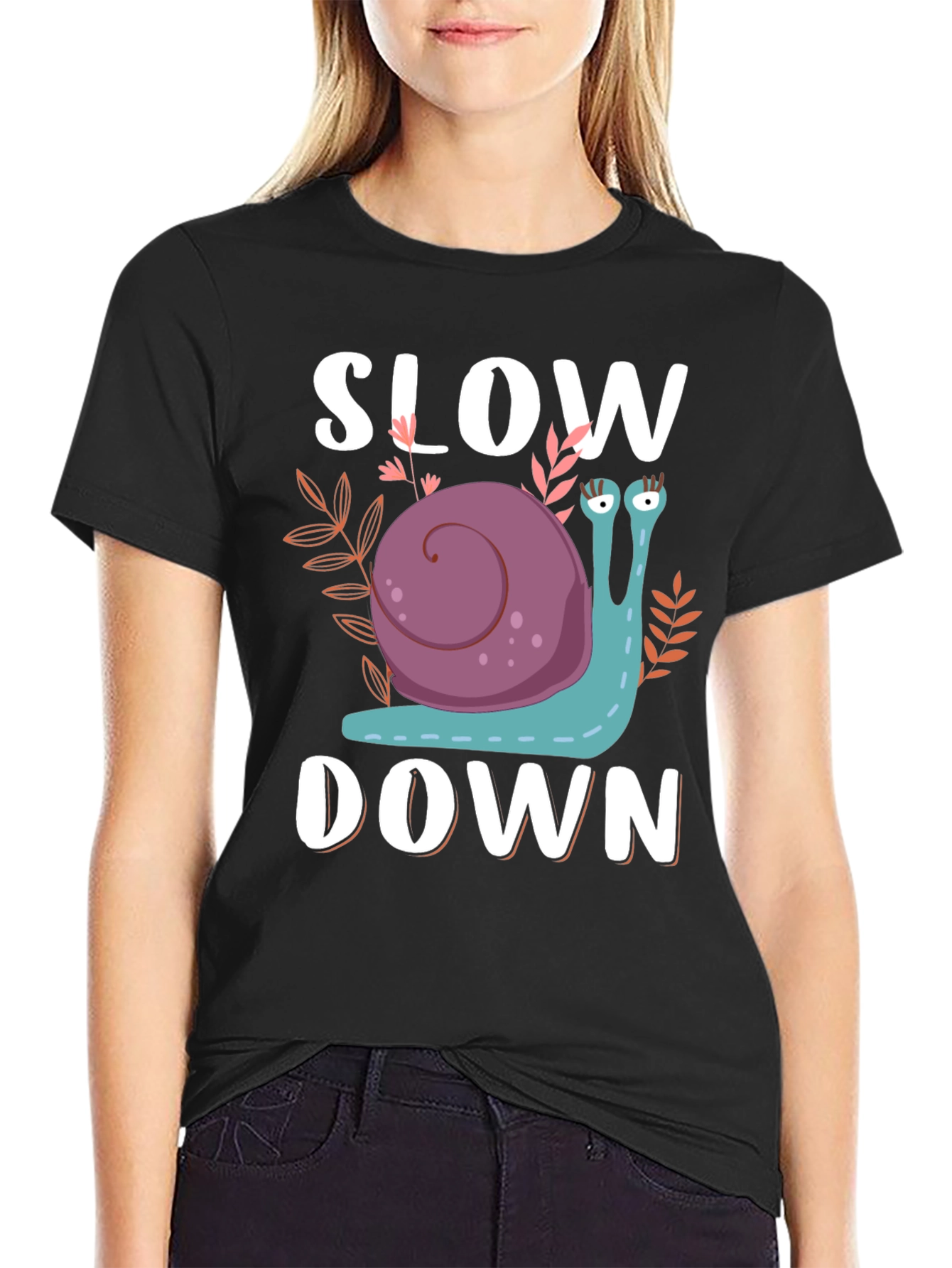 Black Slow Down Snail Graphic T-Shirt view 2