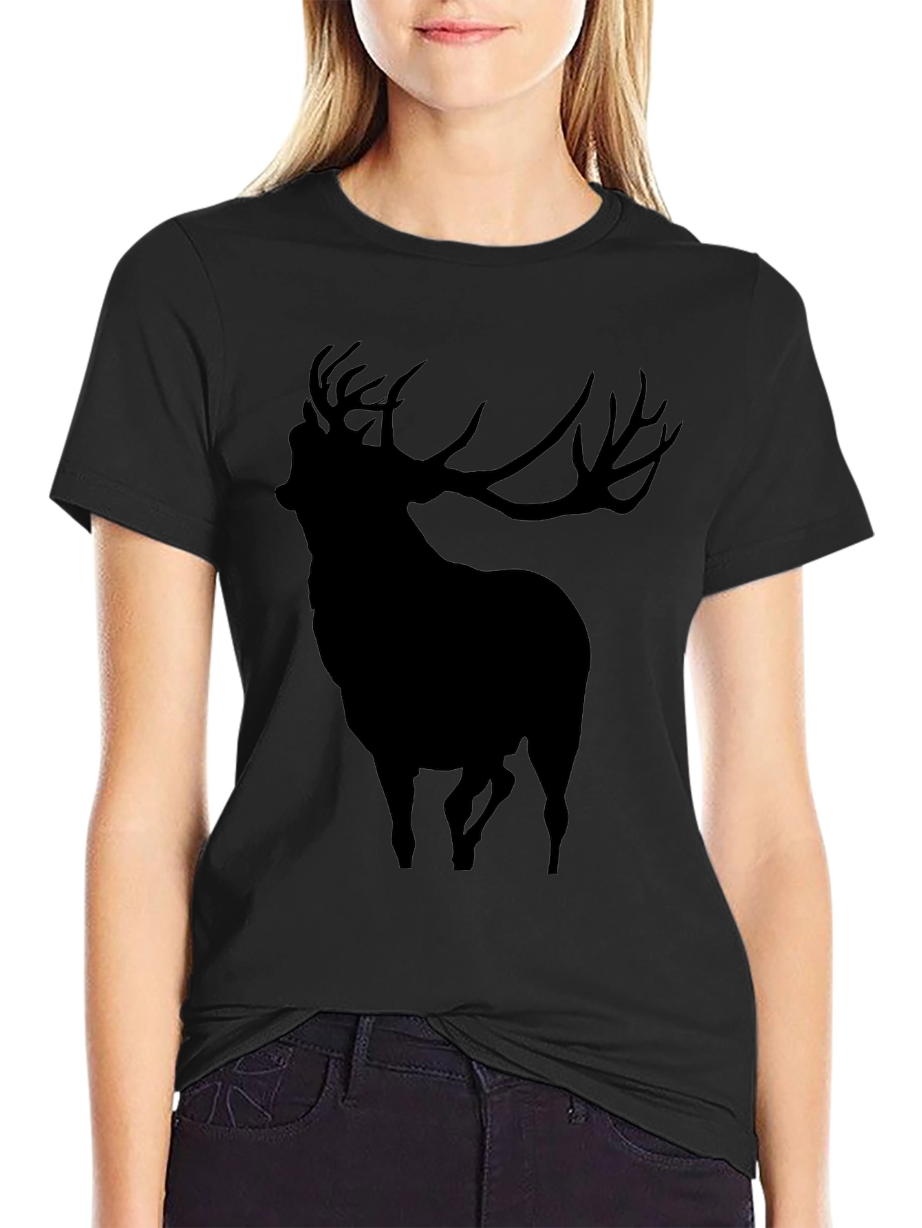 Black Men's Black Deer Graphic T-Shirt view 2