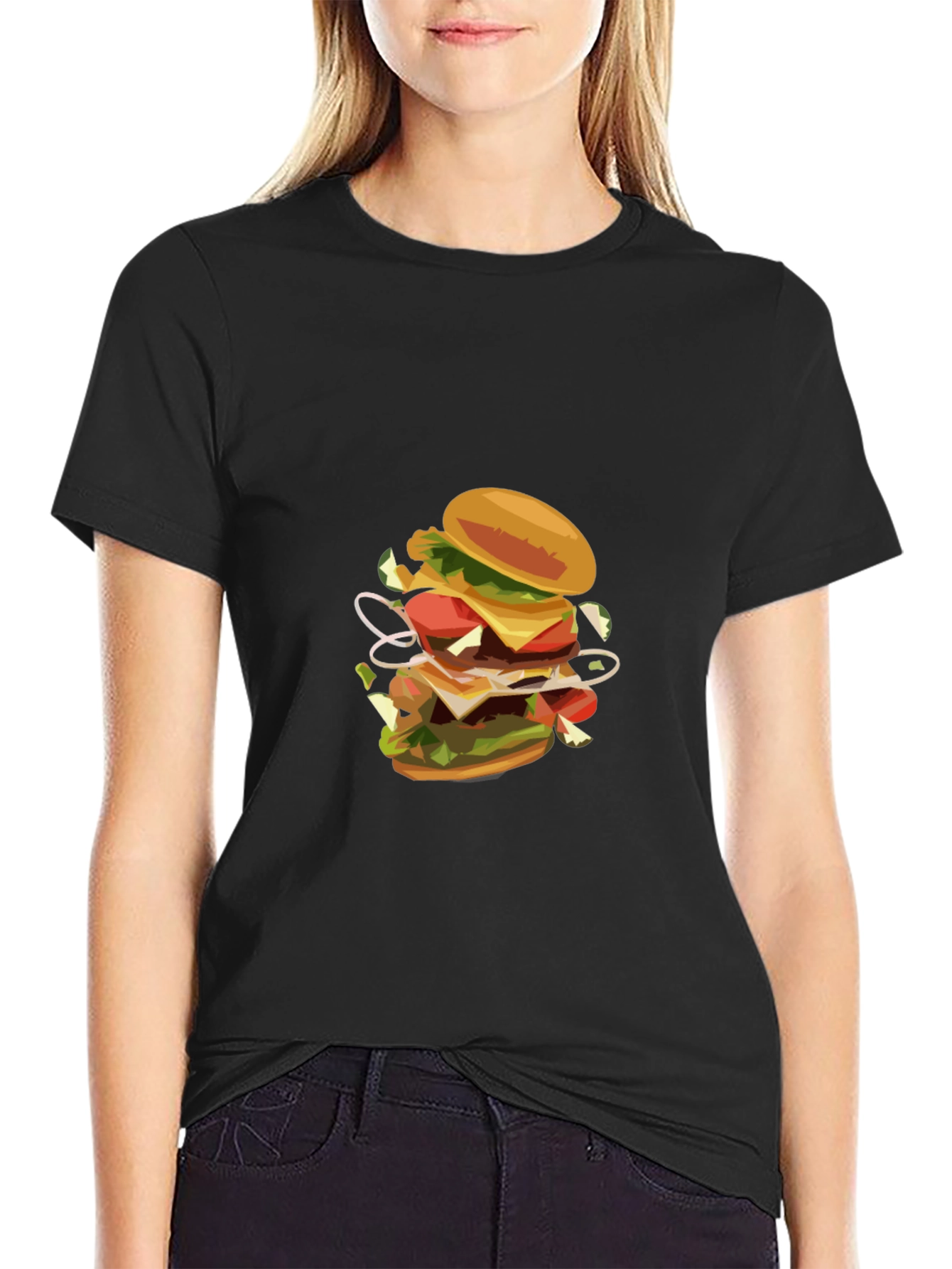 Black Burger Graphic Black T-Shirt view 2