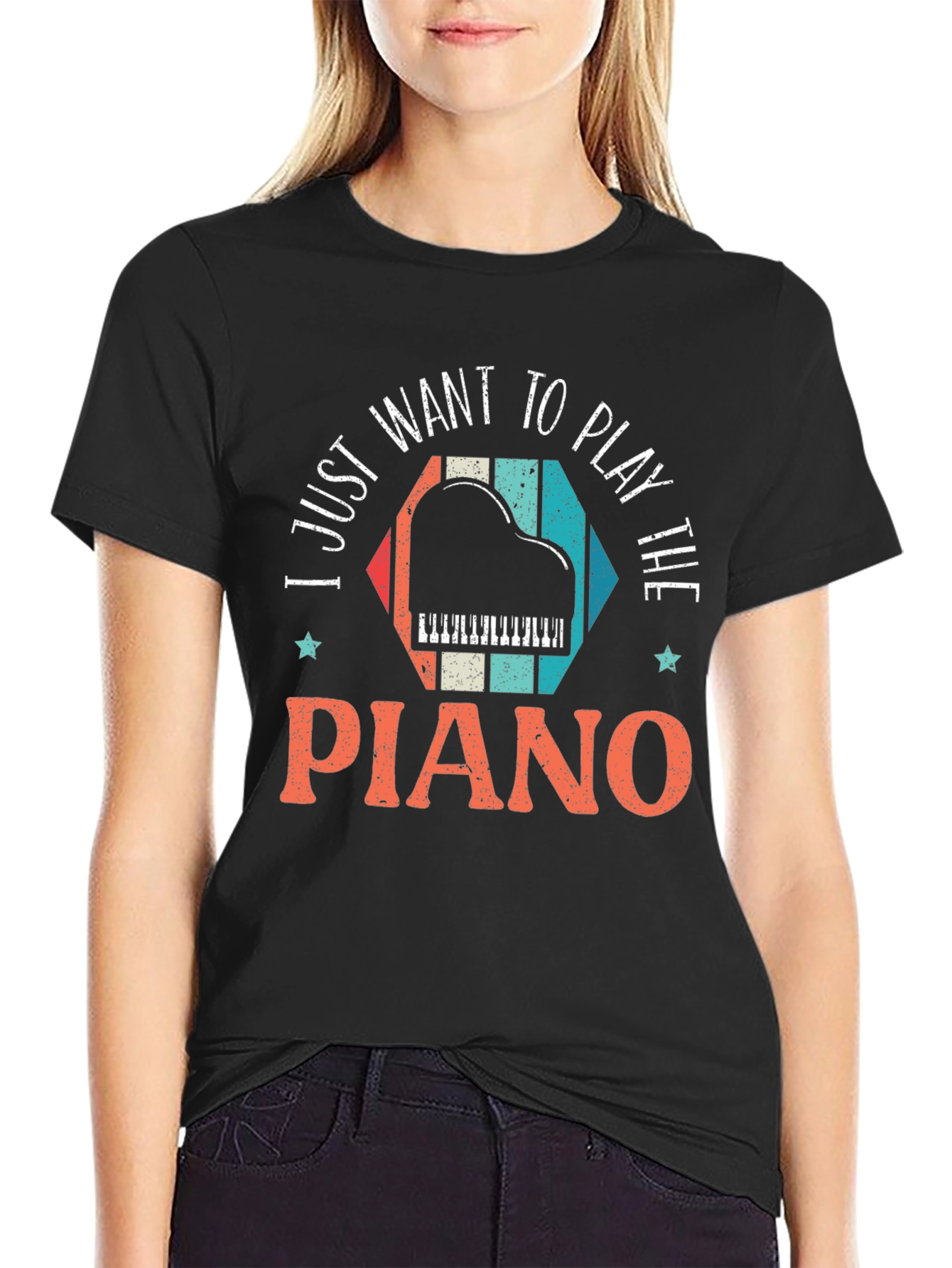 Black I Just Want To Play The Piano T-Shirt view 2