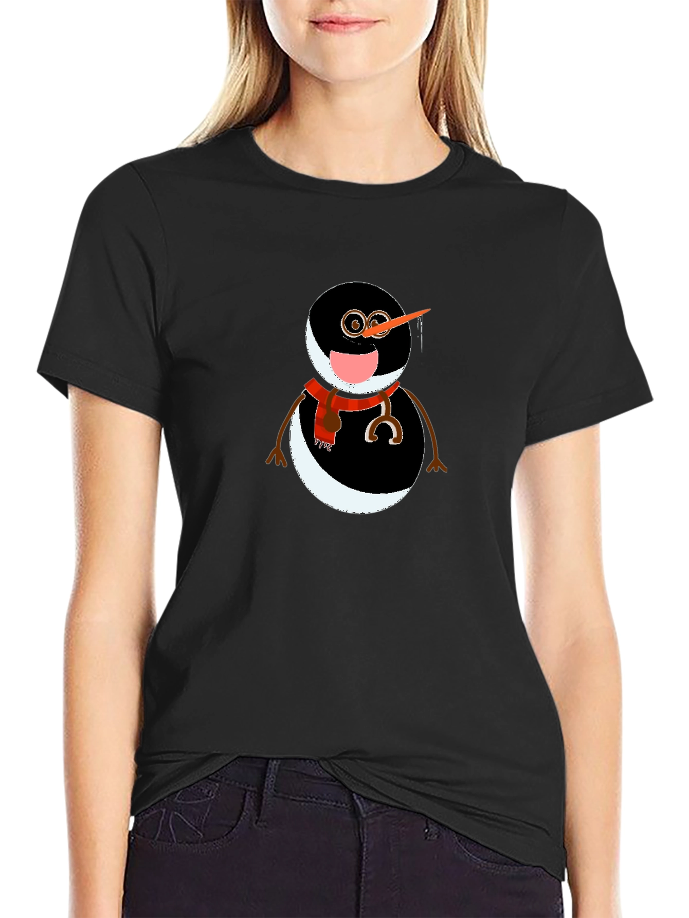 Black Snowman Graphic Tee - Unique Winter Style view 2
