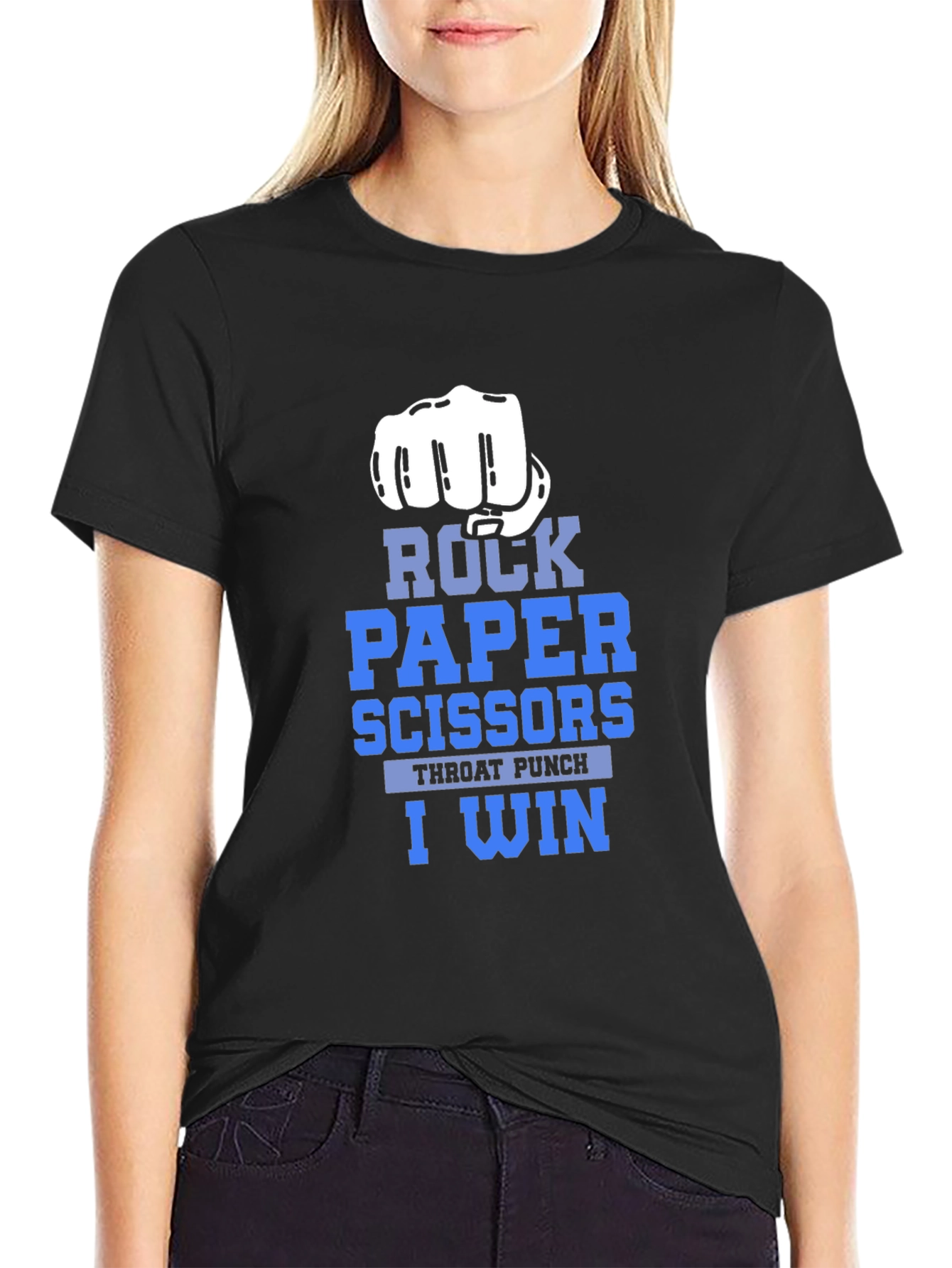 Black Rock Paper Scissors Throat Punch I Win T-Shirt view 2