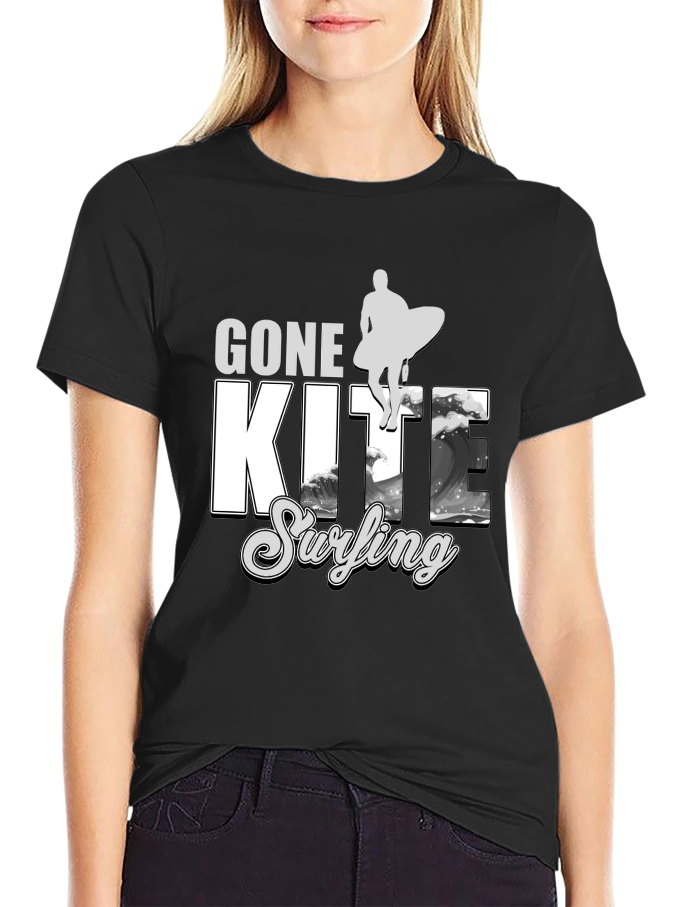 Black Gone Kite Surfing Black Graphic Tee view 2