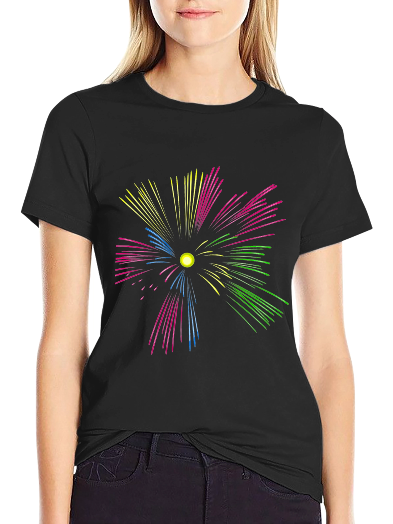 Black Colorful Fireworks Graphic Tee - Black view 2