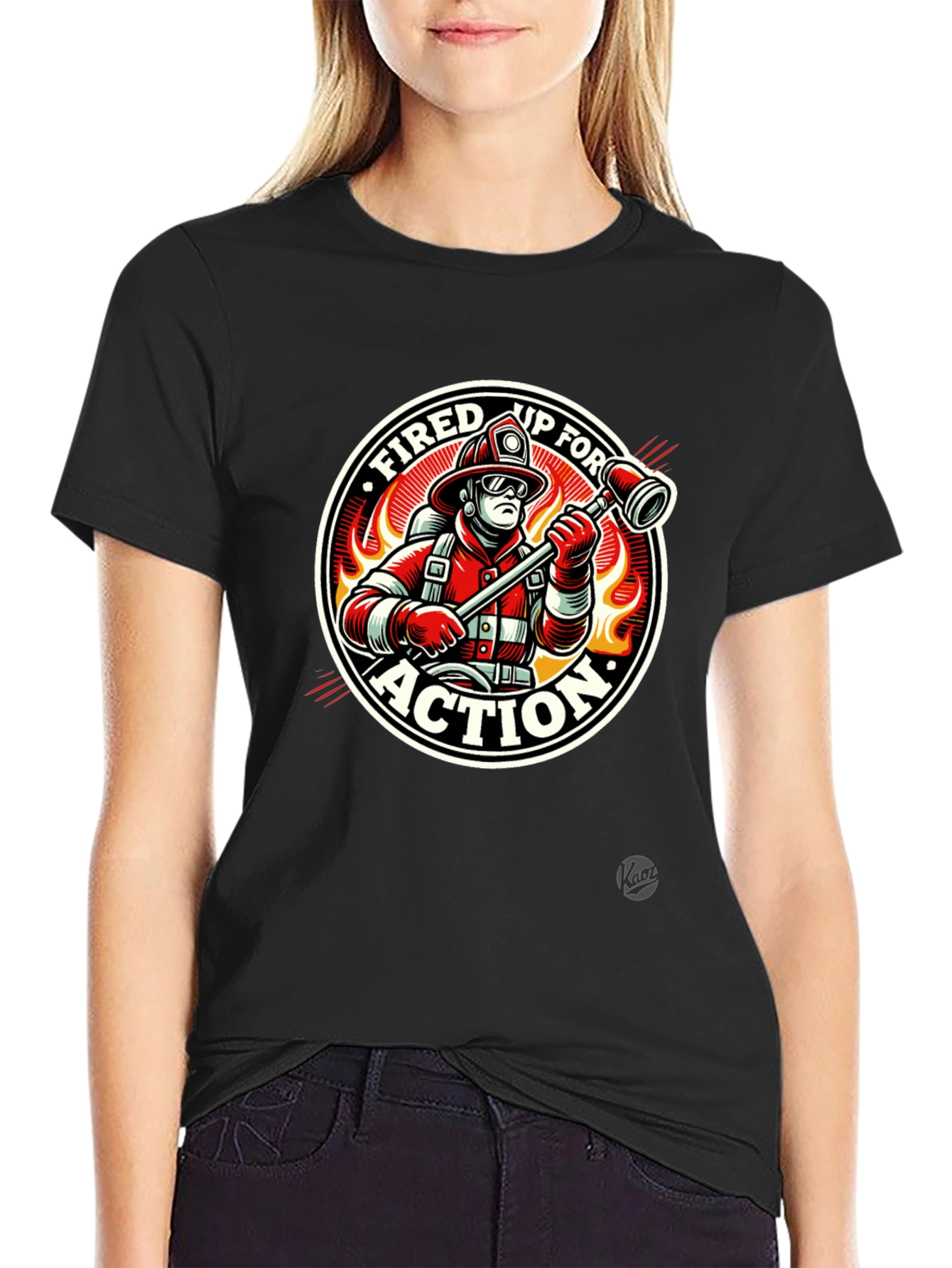 Black Fired Up for Action Firefighter Graphic T-Shirt view 2