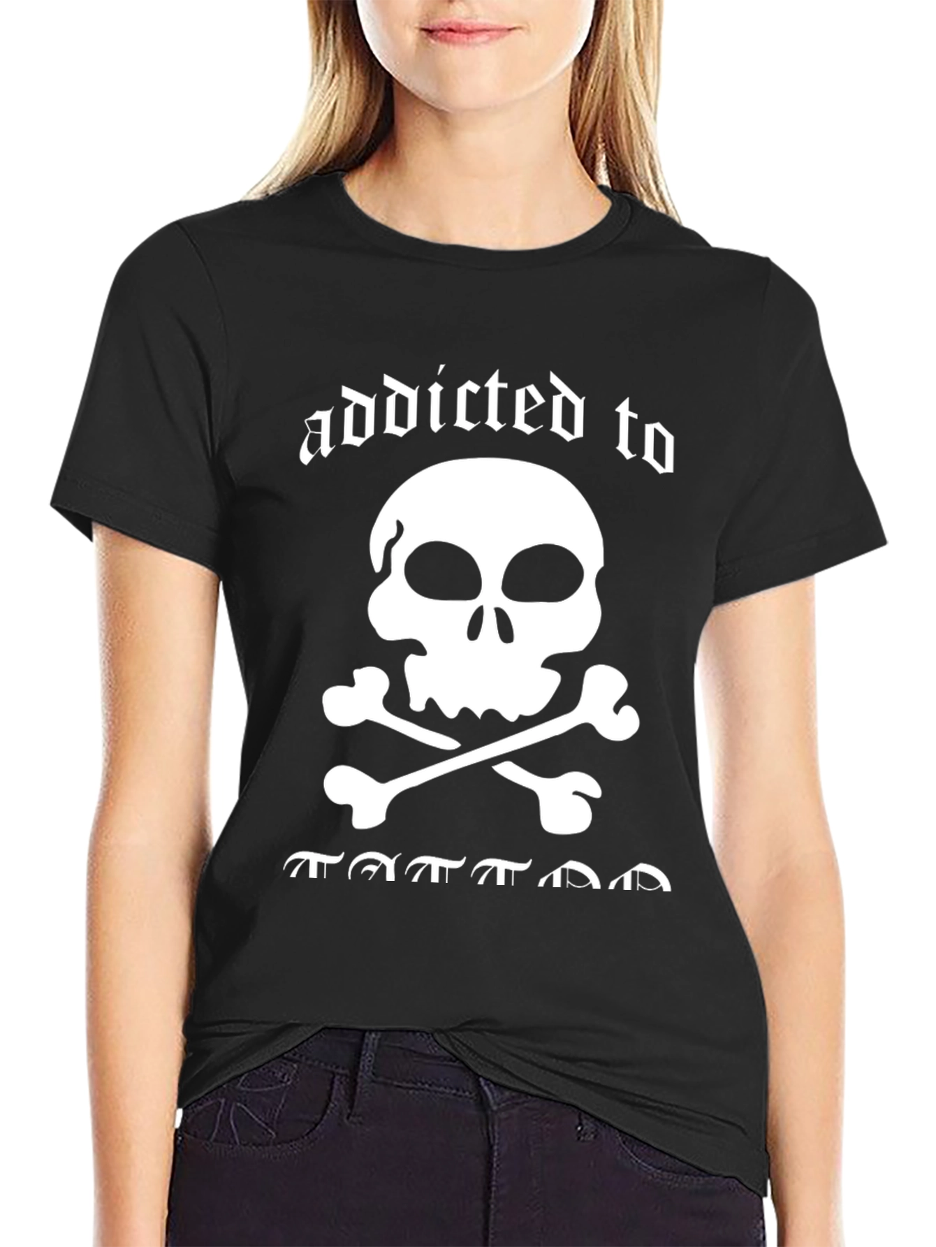 Black Addicted to Tattoos Skull Graphic Tee view 2