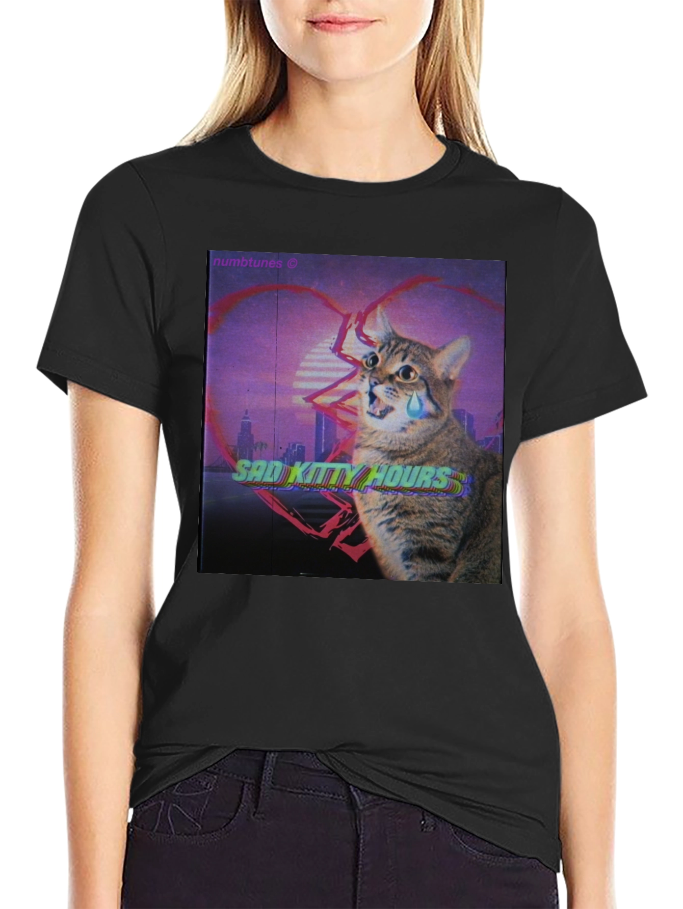 Black Sad Kitty Hours Graphic T-Shirt view 2